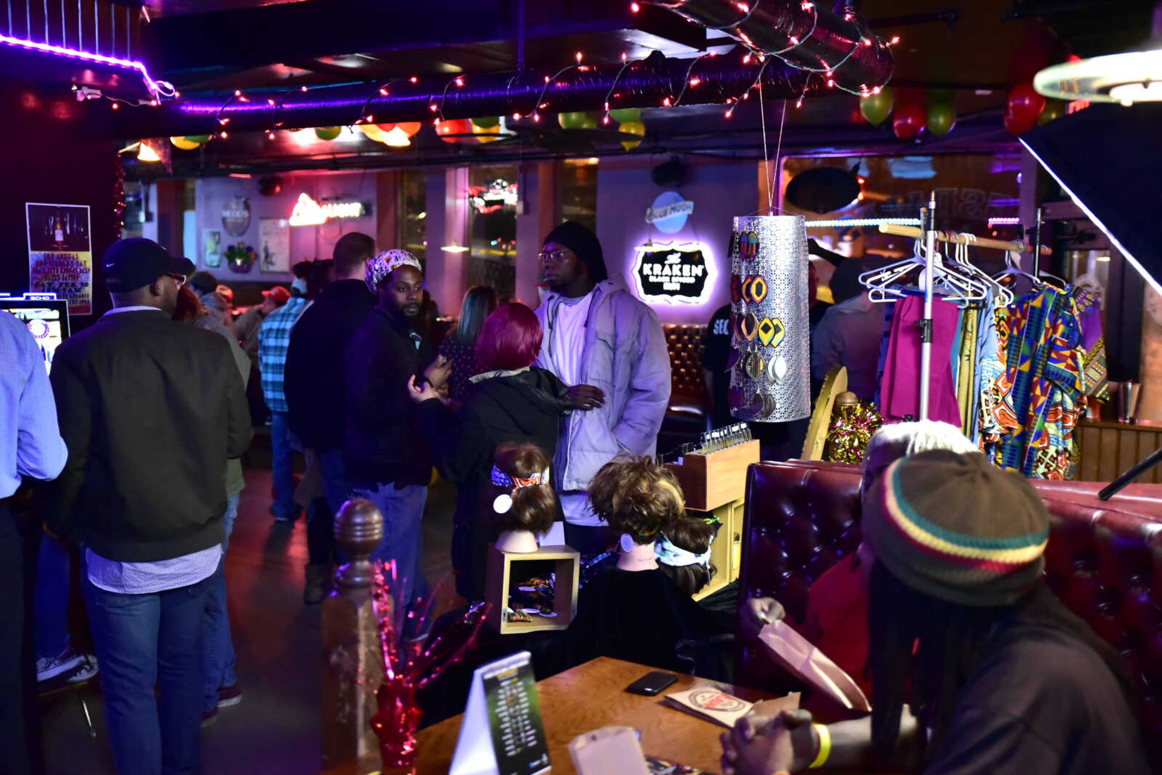 Patrons mingle at the 3rd annual Bob Marley Day celebration held at Ragsdales in downtown Cape Girardeau Feb. 10, 2018.