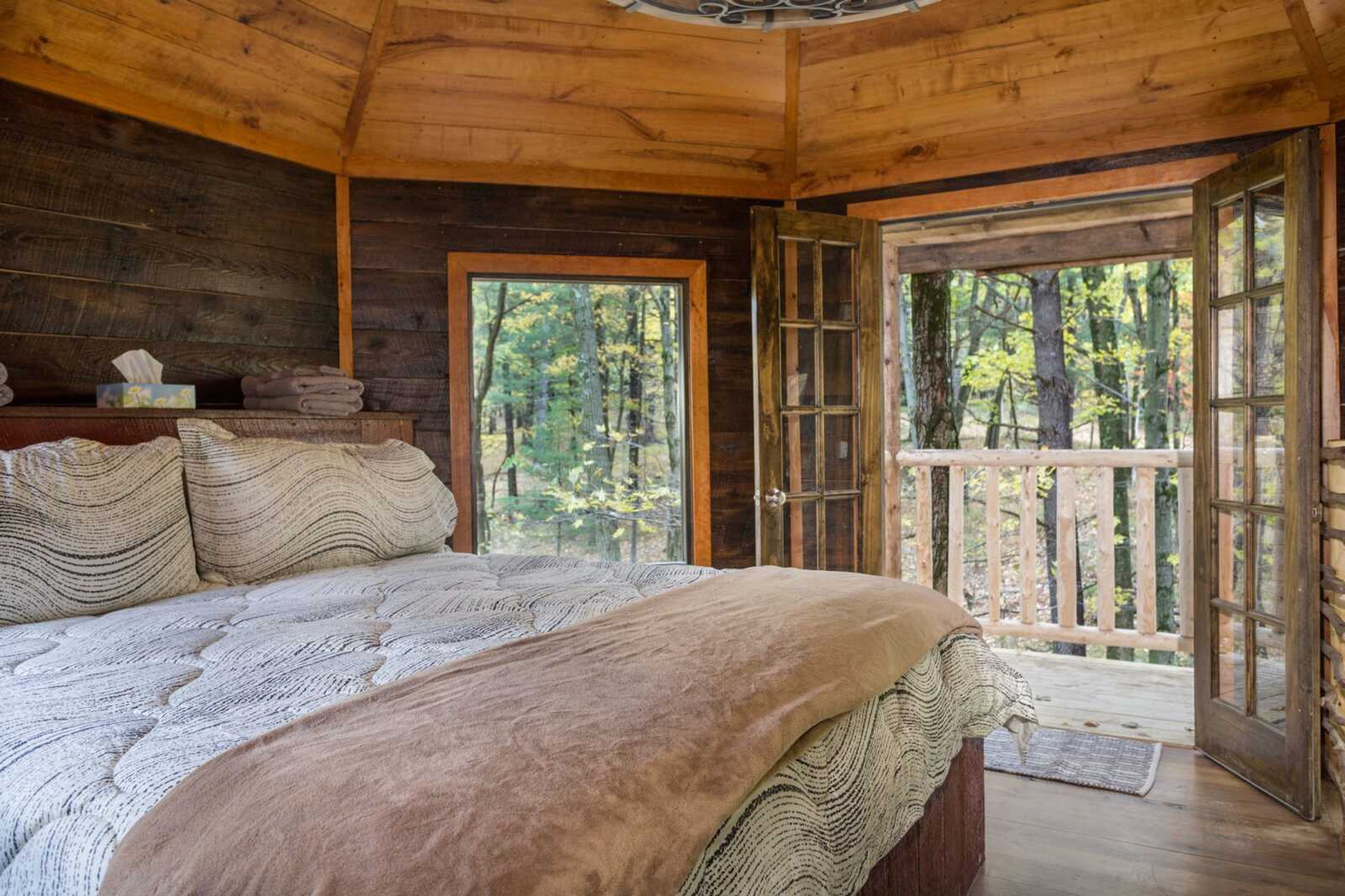 One of the treehouses at The Mohicans Treehouse Resort and Wedding Venue in Glenmont, Ohio. Guests can enjoy luxury amenities in these treehouses all year at the resort.