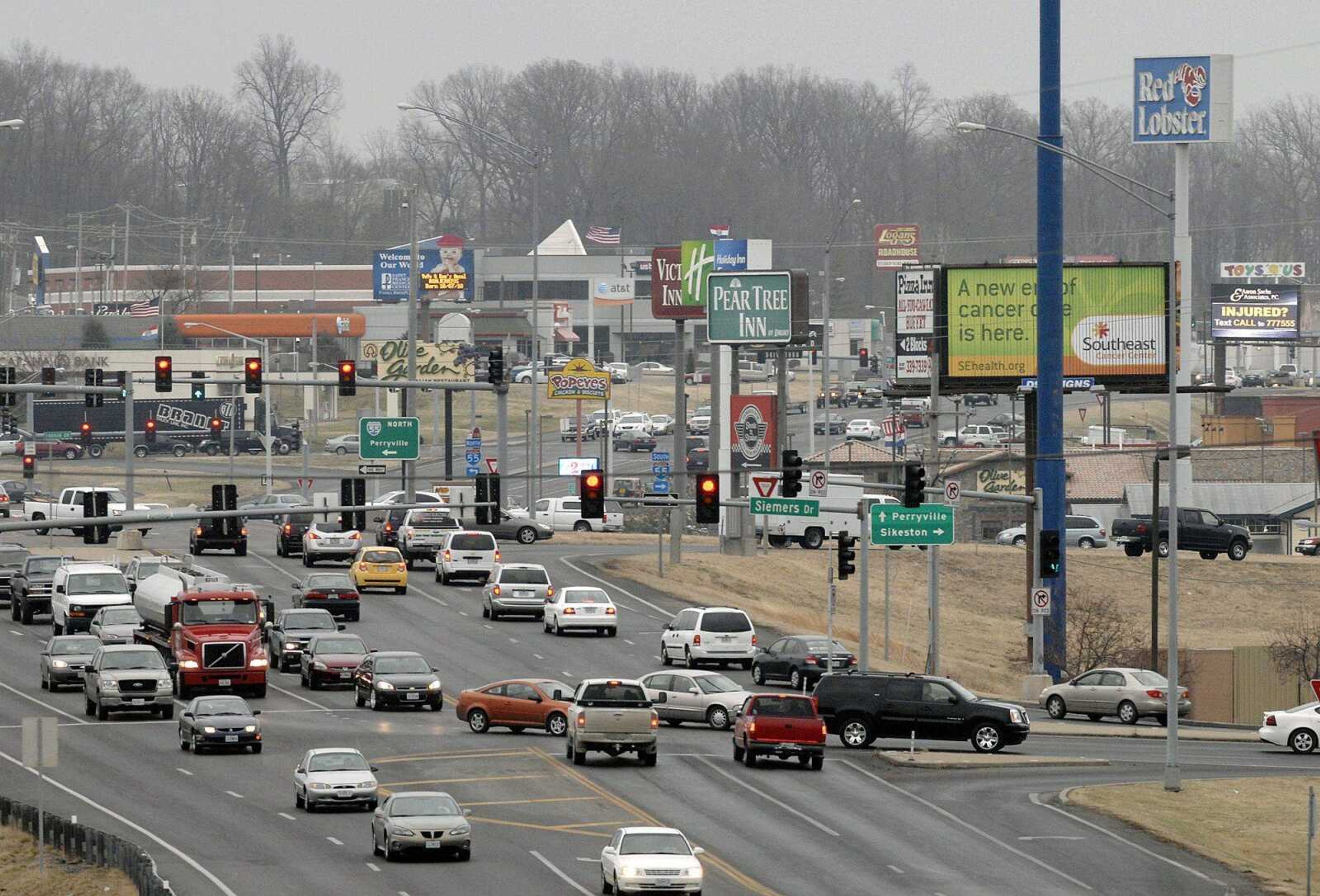 Traffic flows along State Highway K in Cape Girardeau Monday, February 21, 2011 afternoon. (Laura Simon)