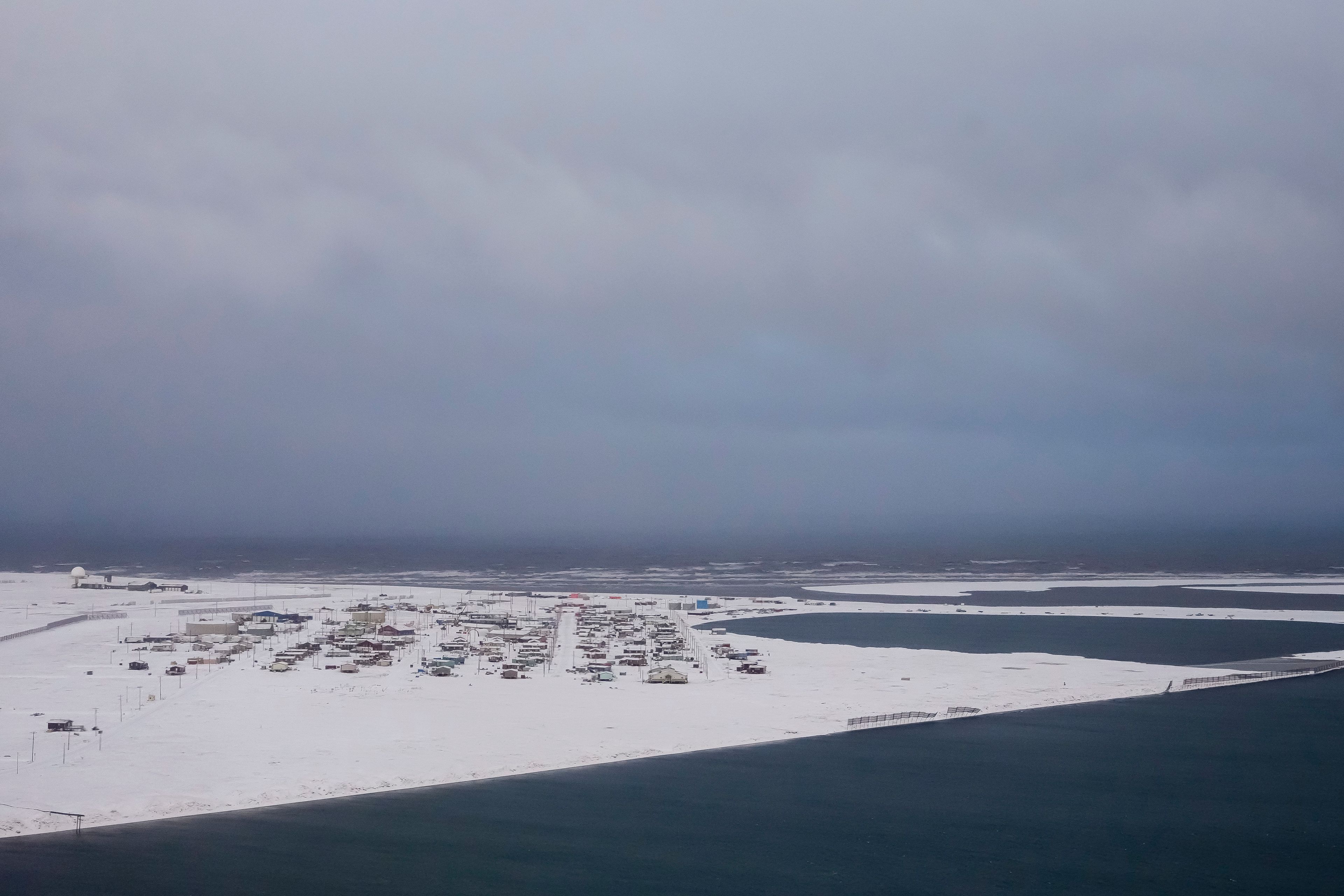 The village of Kaktovik is seen at the edge of Barter Island in the Arctic National Wildlife Refuge, near Kaktovik, Alaska, Monday, Oct. 14, 2024. (AP Photo/Lindsey Wasson)