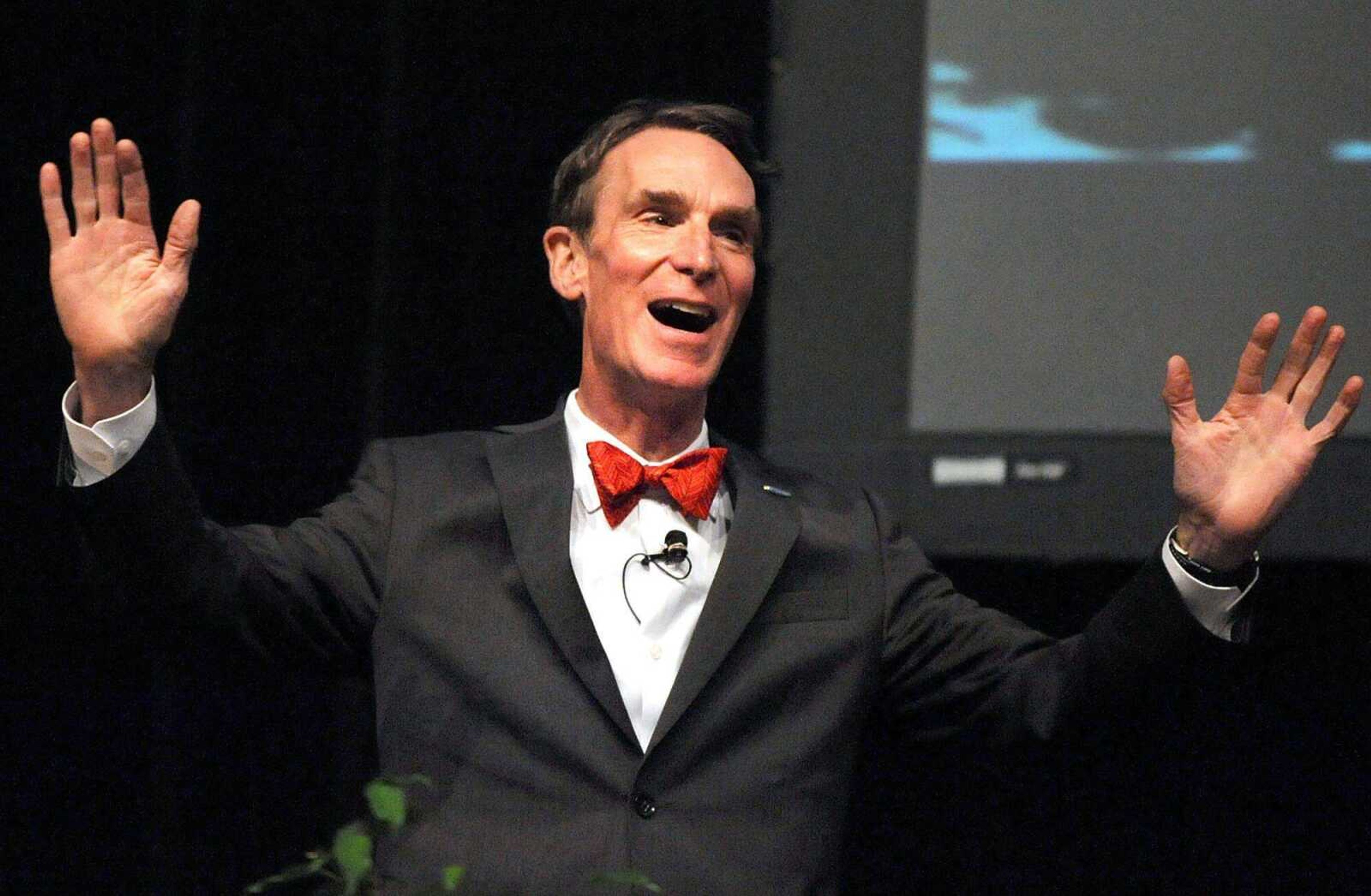 'Bill Nye the Science Guy' speaks to a crowd of around 3000 Tuesay night, April 3, 2012 during the final 2011-2012 Southeast Missouri State University speaker series at the Show Me Center in Cape Girardeau. (Laura Simon)