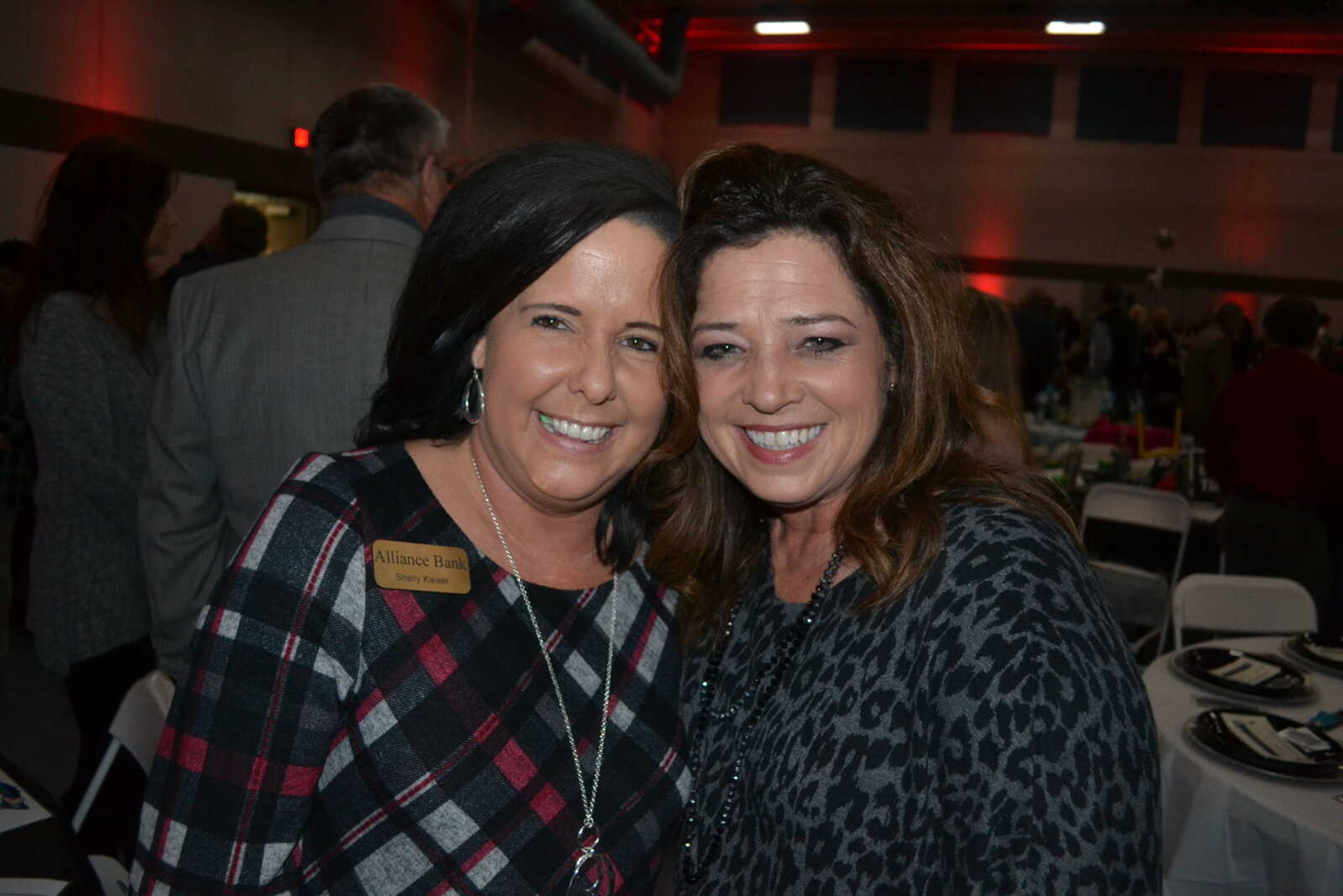 Shelly Keiser, left and Michelle Ramsey smile for the camera at&nbsp;the Jackson Area Chamber of Commerce's annual banquet and officer installation Jan. 10, 2020, at the Jackson Civic Center.