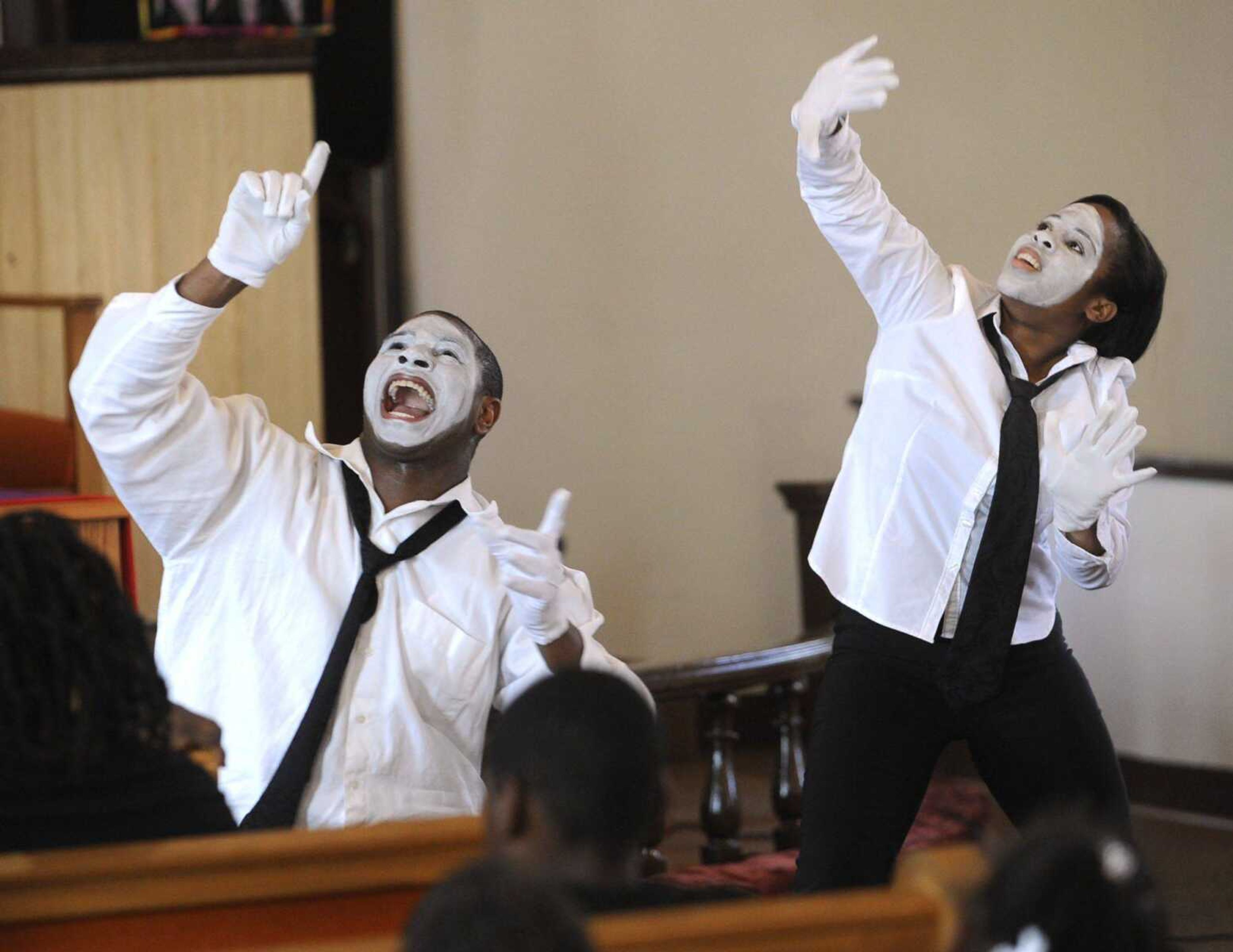 Mimes perform during the Rosa L. Parks and Coretta Scott King Memorial Tribute Sunday, March 20, 2011 at St. James AME Church in Cape Girardeau. (Fred Lynch)