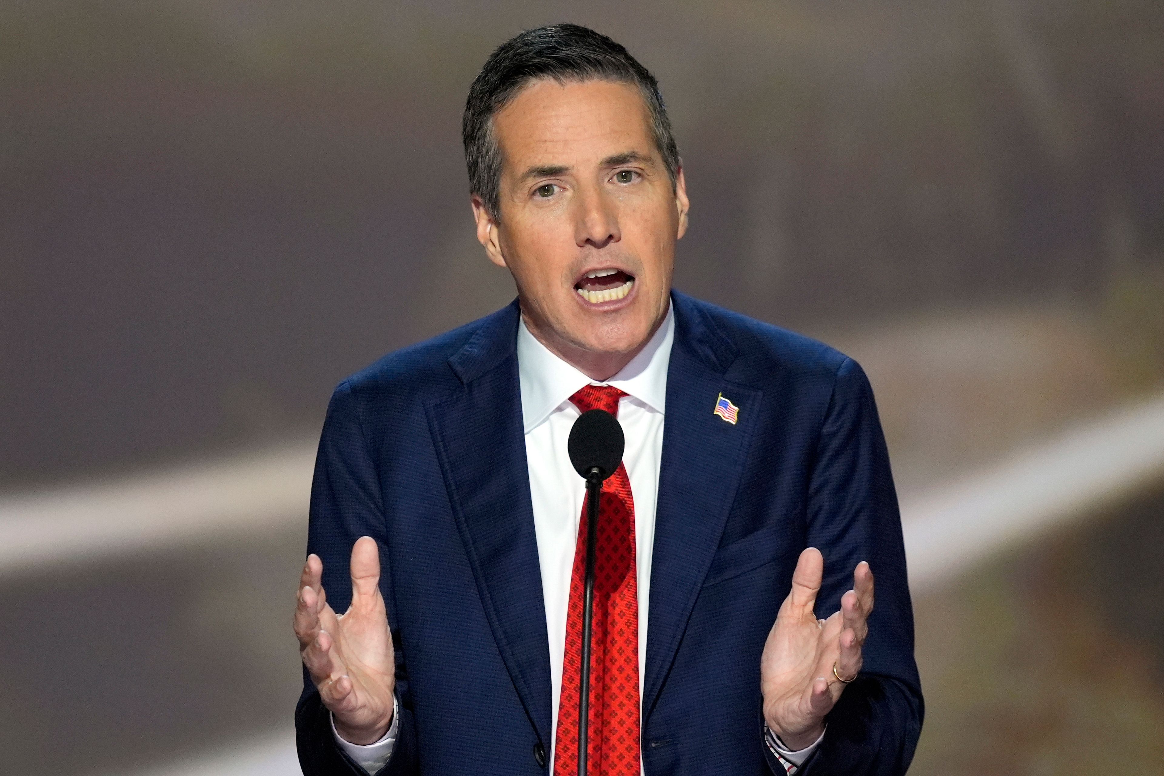 FILE - Bernie Moreno, Republican senatorial candidate for Ohio, speaking during the Republican National Convention, July 16, 2024, in Milwaukee. (AP Photo/J. Scott Applewhite, File)