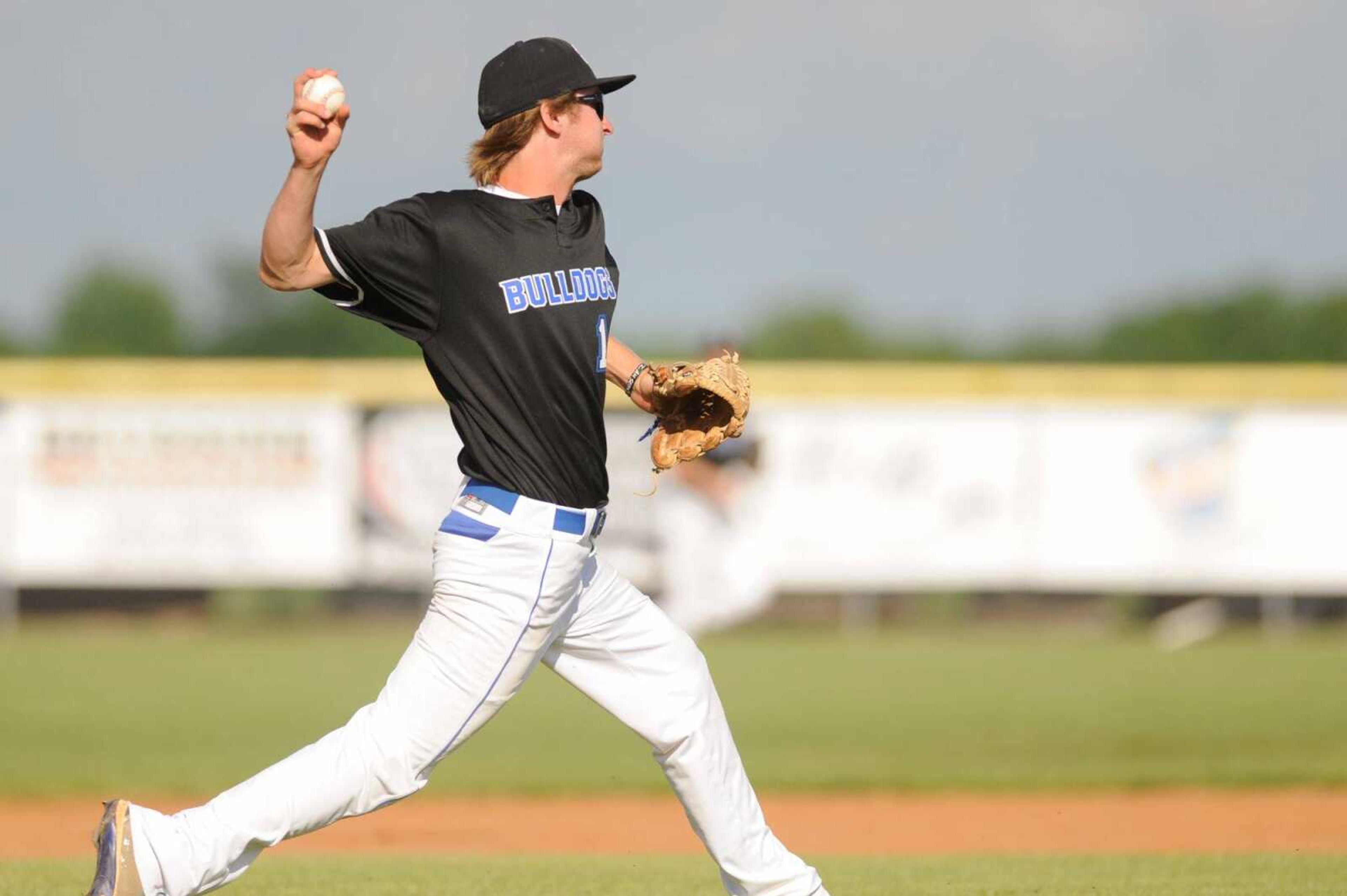 Notre Dame's Ross Essner throws to first base for an out in the second inning against Potosi during a Class 4 sectional Tuesday, May 26, 2015 at Notre Dame Regional High School. (Glenn Landberg)