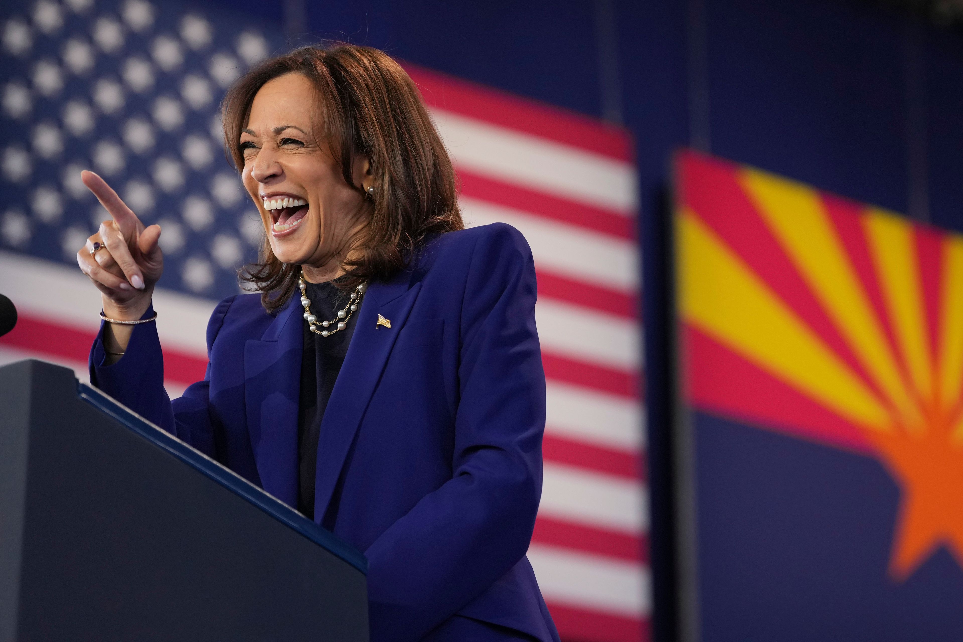 Democratic presidential nominee Vice President Kamala Harris speaks during a campaign event at Talking Stick Resort Amphitheatre, Thursday, Oct. 31, 2024, in Phoenix. (AP Photo/Ross D. Franklin)