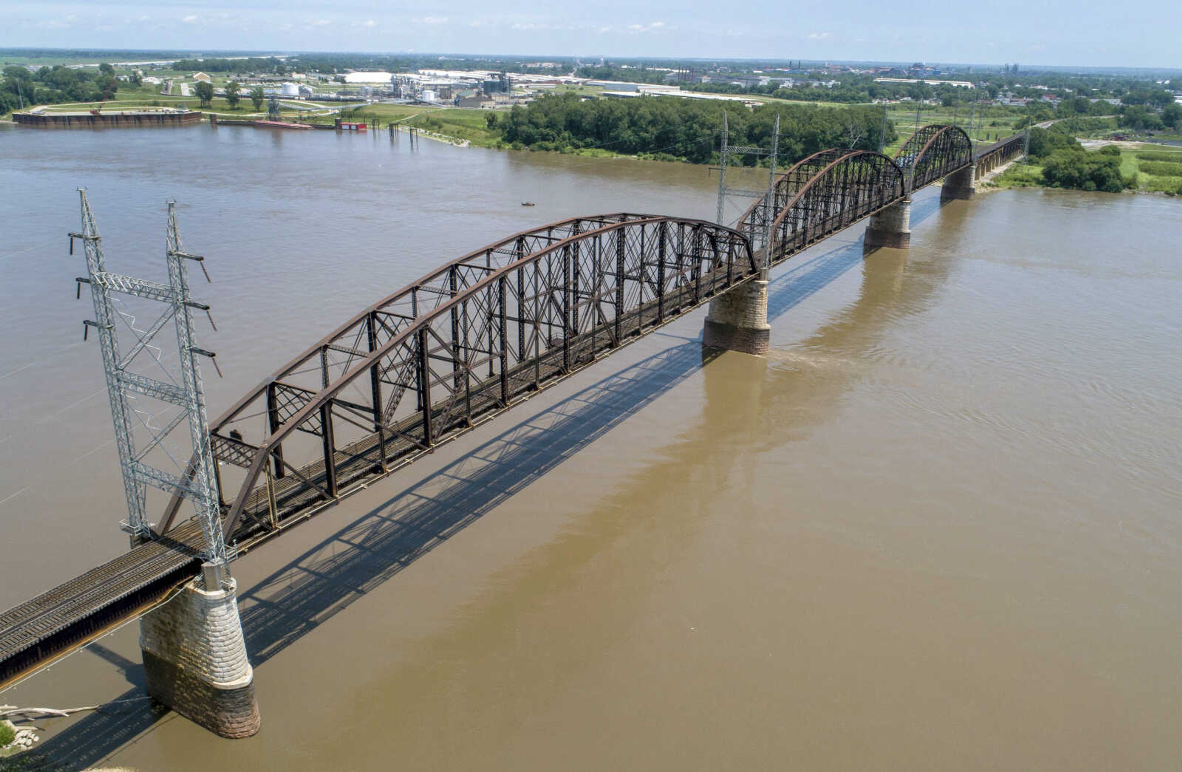 The Merchants Bridge is seen Wednesday across the Mississippi River in St. Louis. The 127-year-old railroad bridge is in danger of being shut down if it is not replaced soon, but officials are struggling with how to pay for a planned repair and the 12,500 tons of steel the project would require after tariffs were recently enacted.