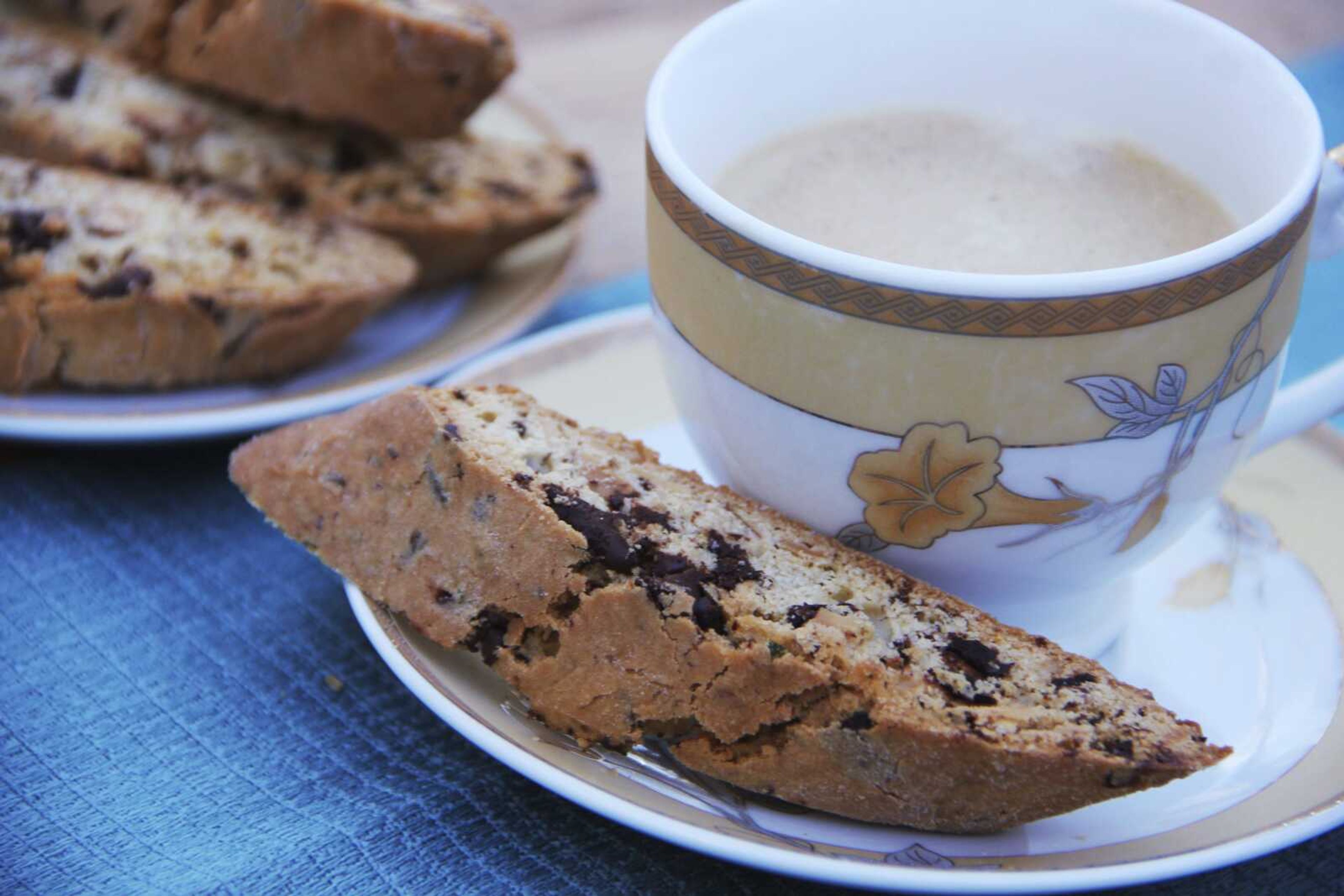 This Nov. 1 photo shows dark chocolate and rosemary biscotti in Coronado, California. This recipe for biscotti, the firm, dry Italian cookie, is flavored with dark chocolate and rosemary because they are classic winter flavors.