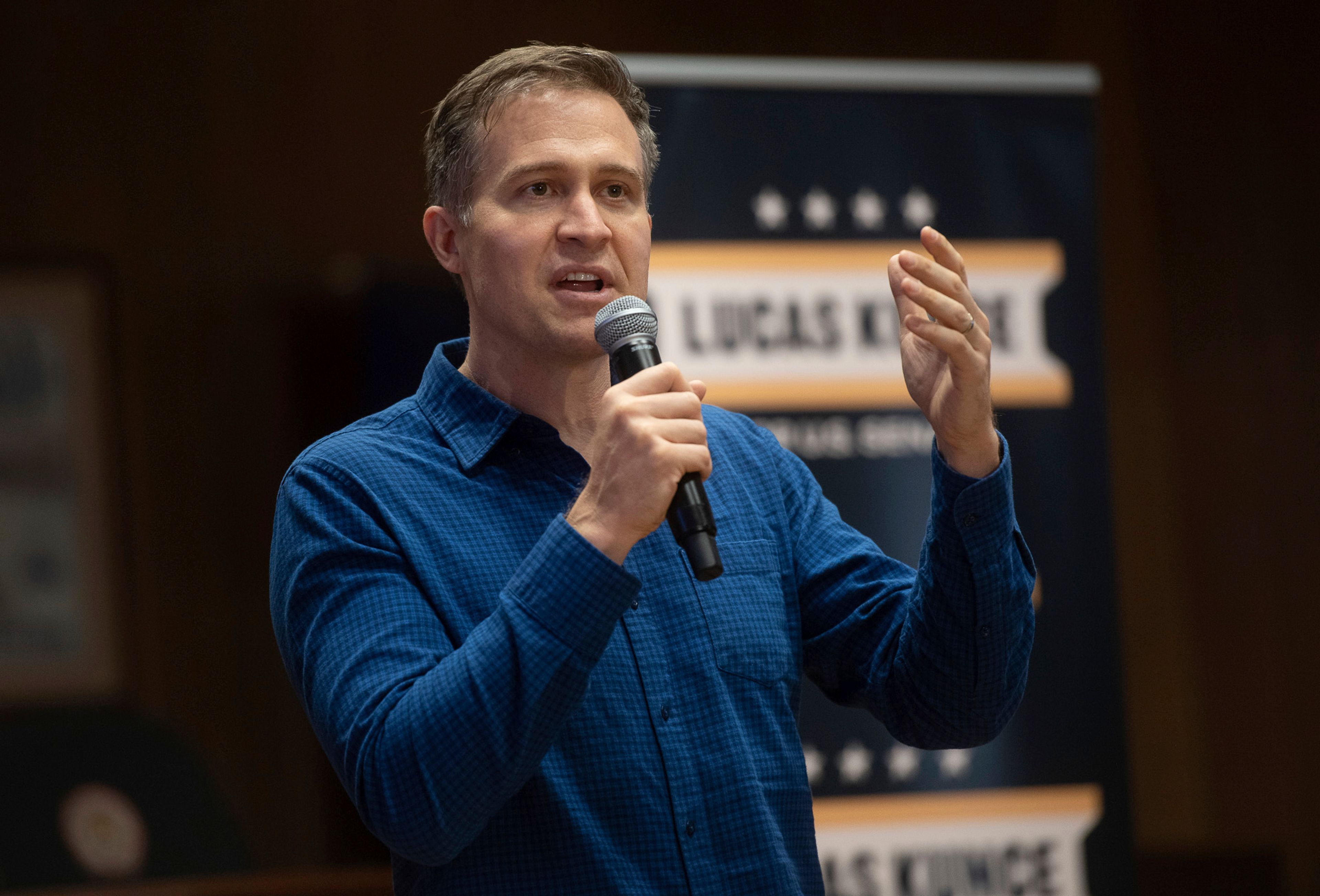 Missouri Democratic Party candidate for U.S. Senate Lucas Kunce concedes the race to incumbent Sen. Josh Hawley Tuesday, Nov. 5, 2024, at an election night watch party in Kansas City, Mo. (Chris Ochsner/The Kansas City Star via AP)