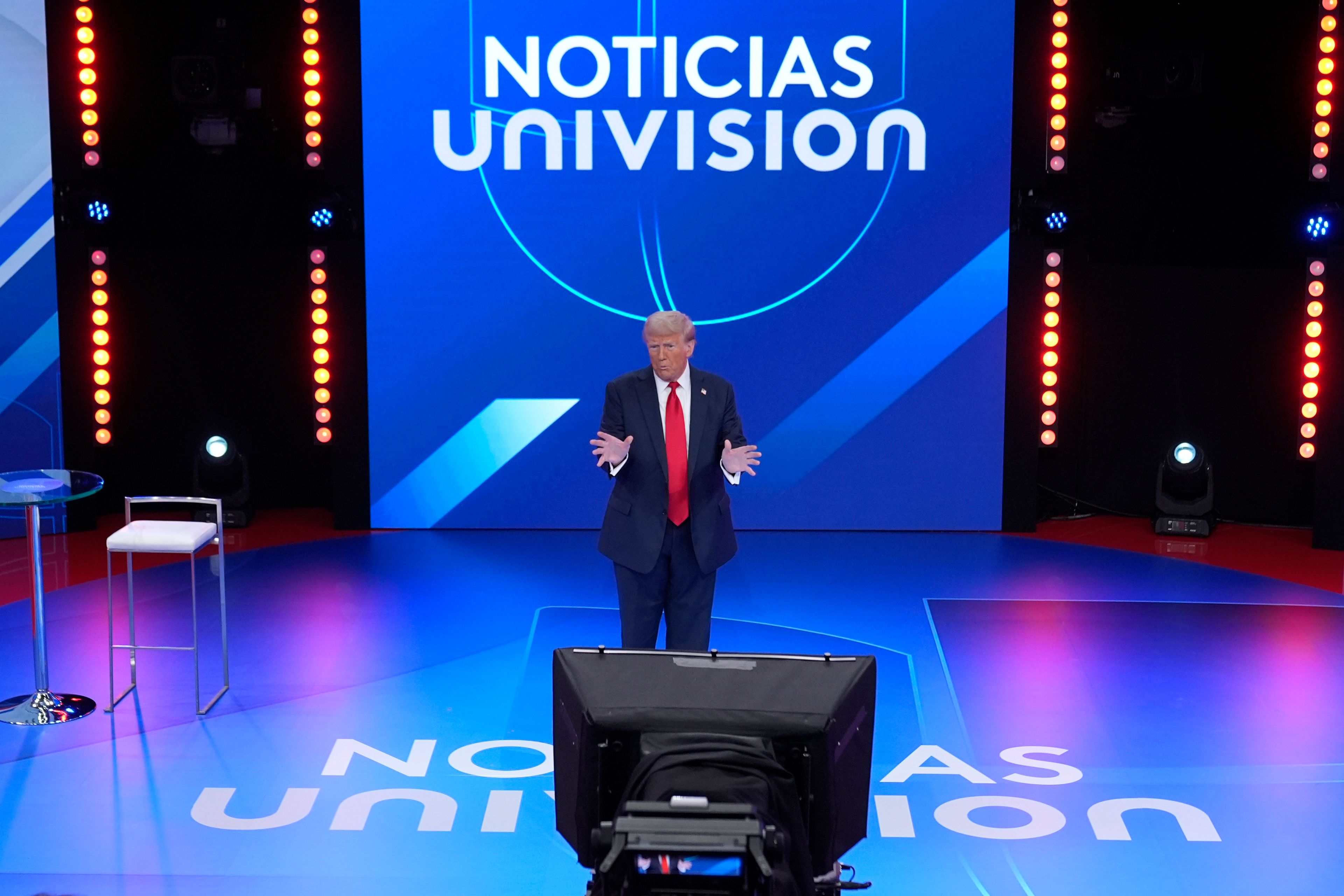 Republican presidential nominee former President Donald Trump speaks during a Univision town hall, Wednesday, Oct. 16, 2024, in Doral, Fla. (AP Photo/Alex Brandon)