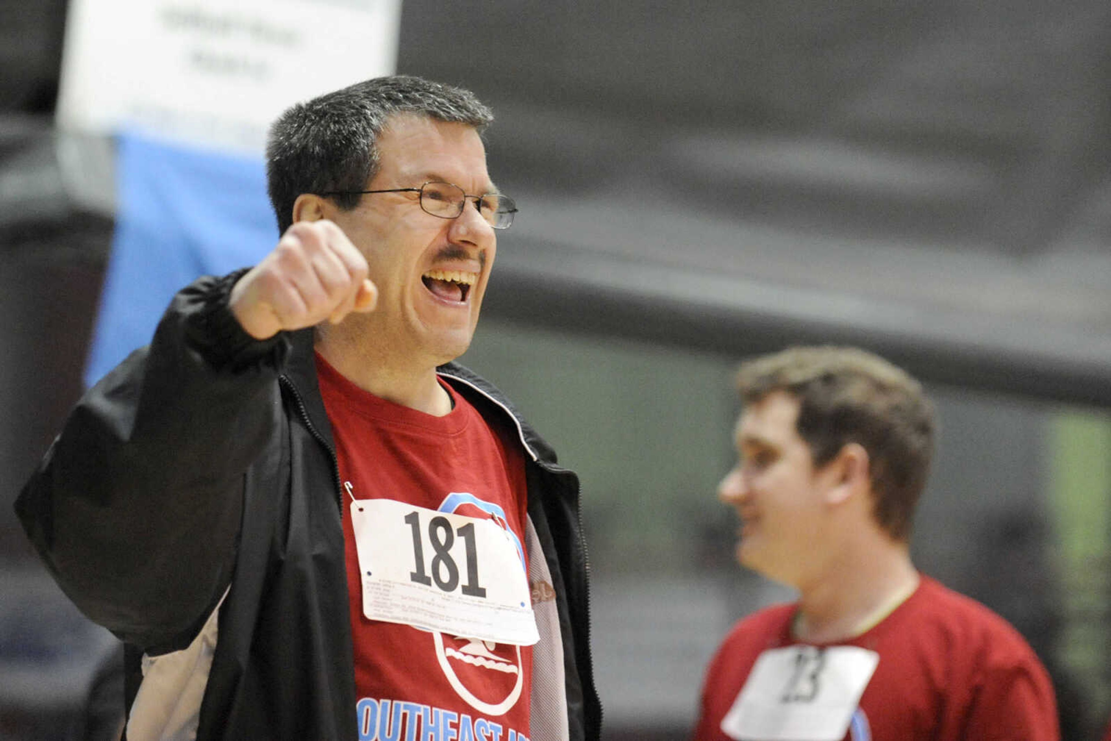 GLENN LANDBERG ~ glandberg@semissourian.com


Jeff Richardet celebrates after a personal best in the softball throw event during the Missouri Special Olympics Southeast Area Spring Games Saturday, April 11, 2015 at the Student Recreation Center of Southeast Missouri State University.