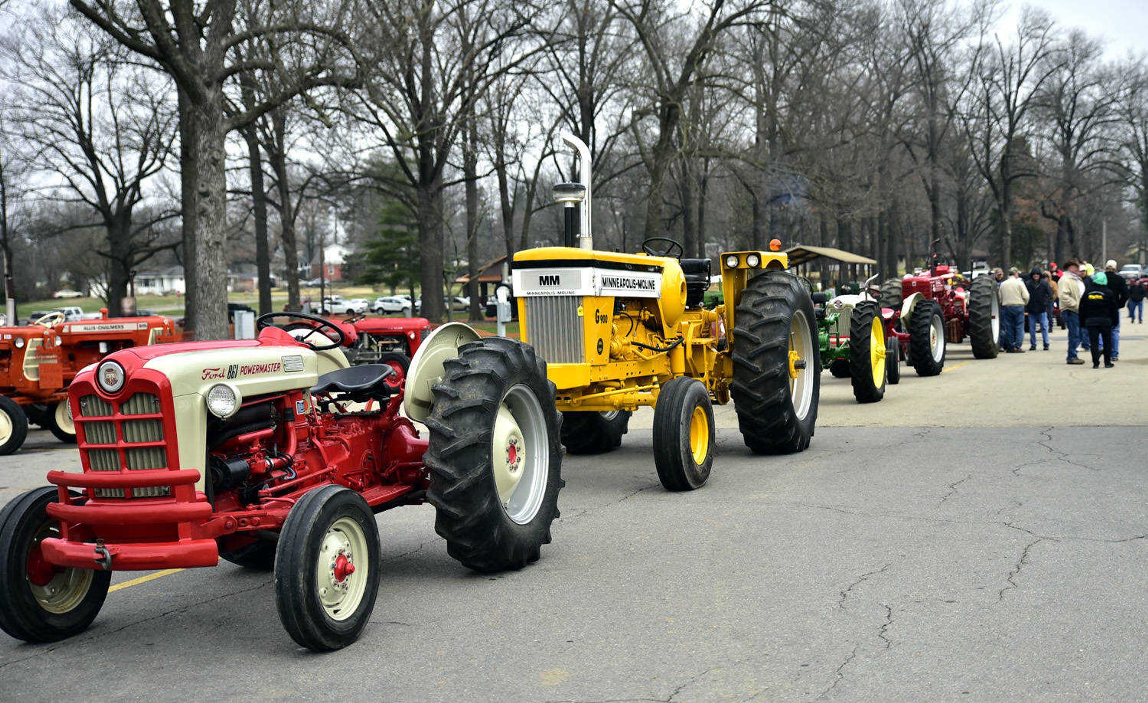 Tractors line up for the tractor parade at the Cousin Carl Farm Show on Saturday, March 10, 2018, at Arena Park in Cape Girardeau.