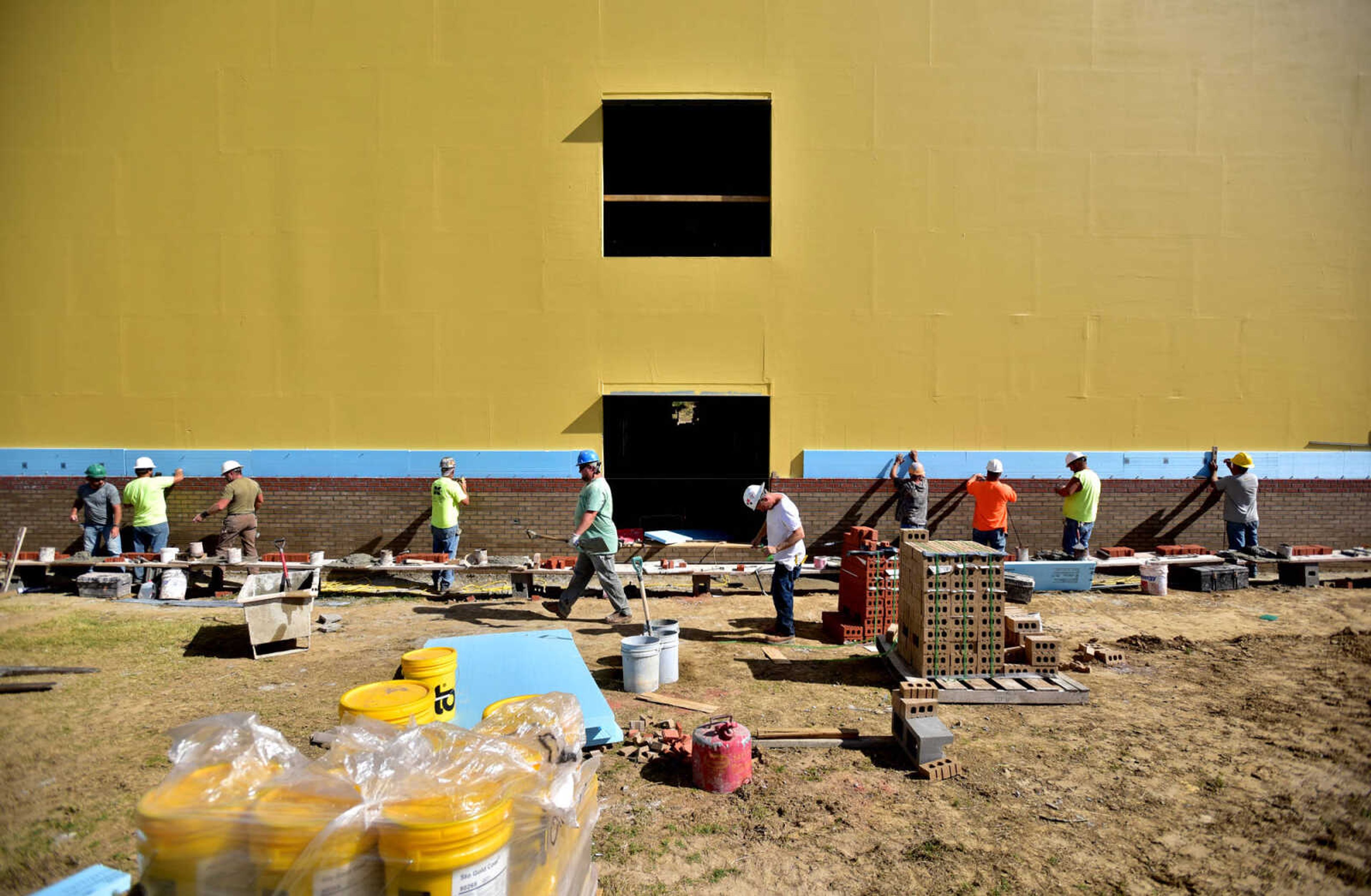 ANDREW J. WHITAKER ~ awhitaker@semissourian.com
Construction workers work on the Career Technology Center extension building Monday, Oct. 17, 2016 in Cape Girardeau.