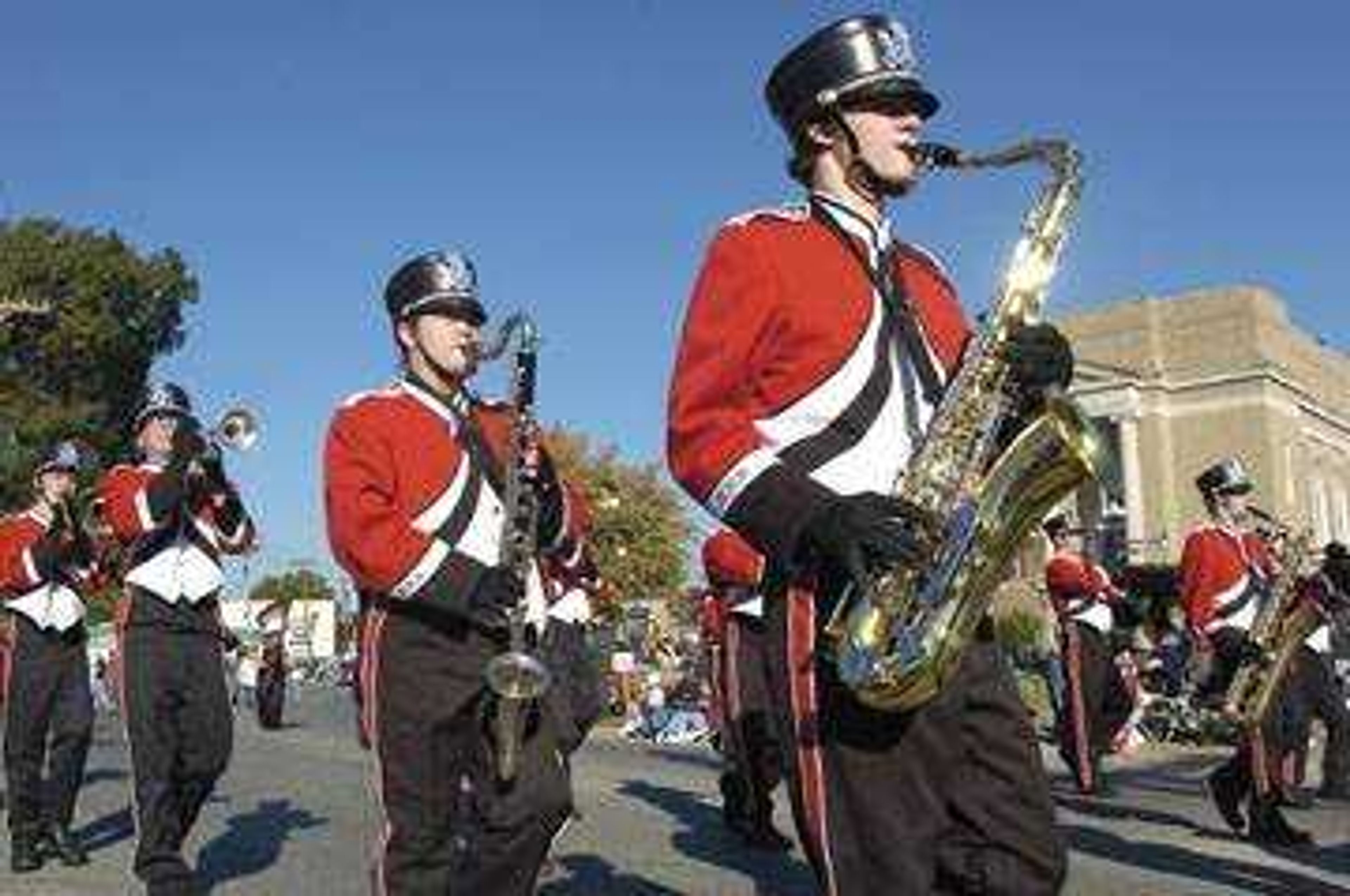 The Marching Cardinals of Woodland High School in Marble Hill, Mo. marched in the university's homecoming parade.