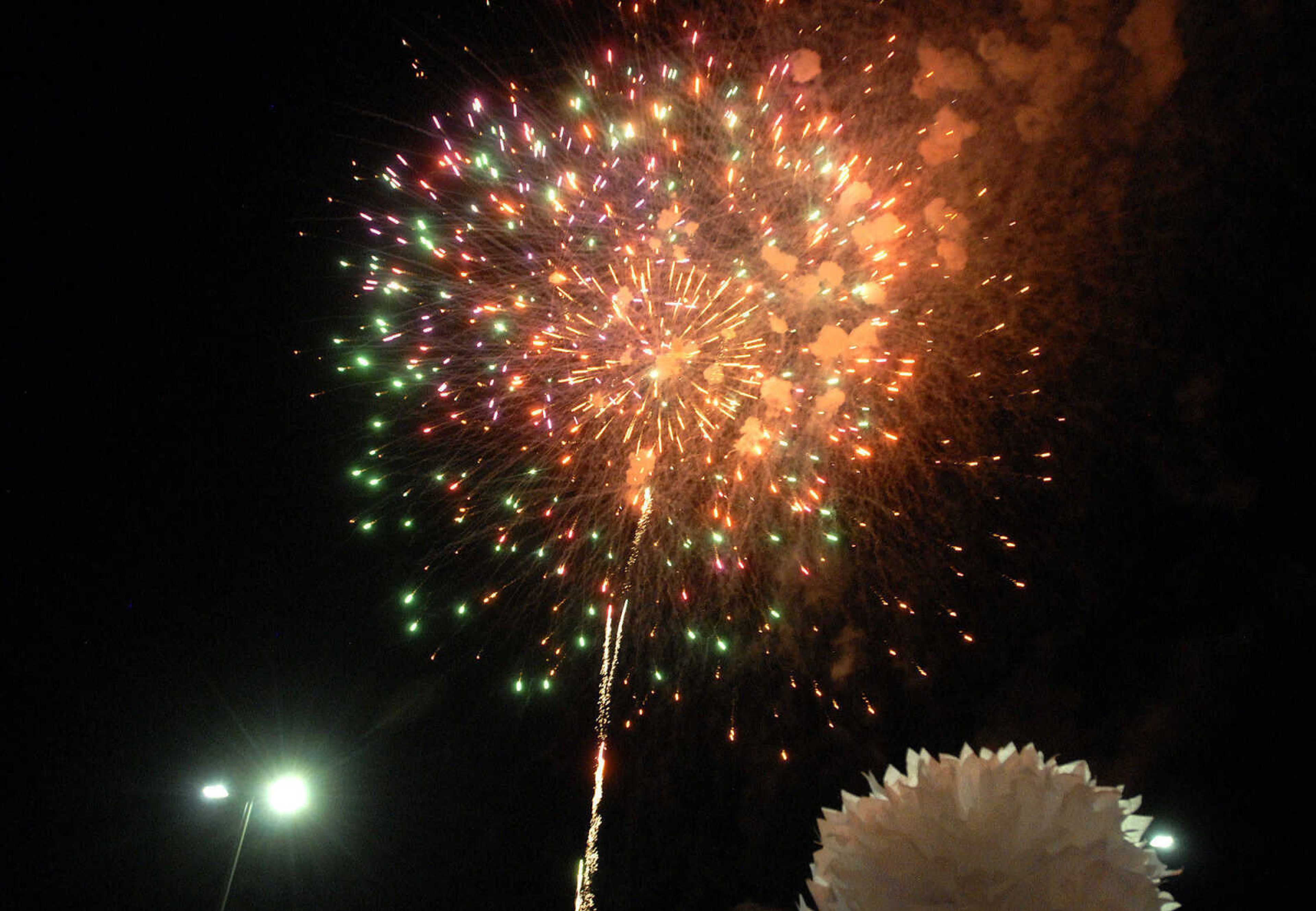 LAURA SIMON ~ lsimon@semissourian.com
Fireworks explode in the night sky as the Pink Up Cape celebration winds down Wednesday, September 28, 2011 at Saint Francis Medical Center in Cape Girardeau. The celebration kicks off Breast Cancer Awareness Month. Saint Francis Medical Center's Pink Up Cape is a breast cancer awareness campaign and the funds benefit Dig for Life which provides free mammograms to local women who could otherwise not afford to have one.