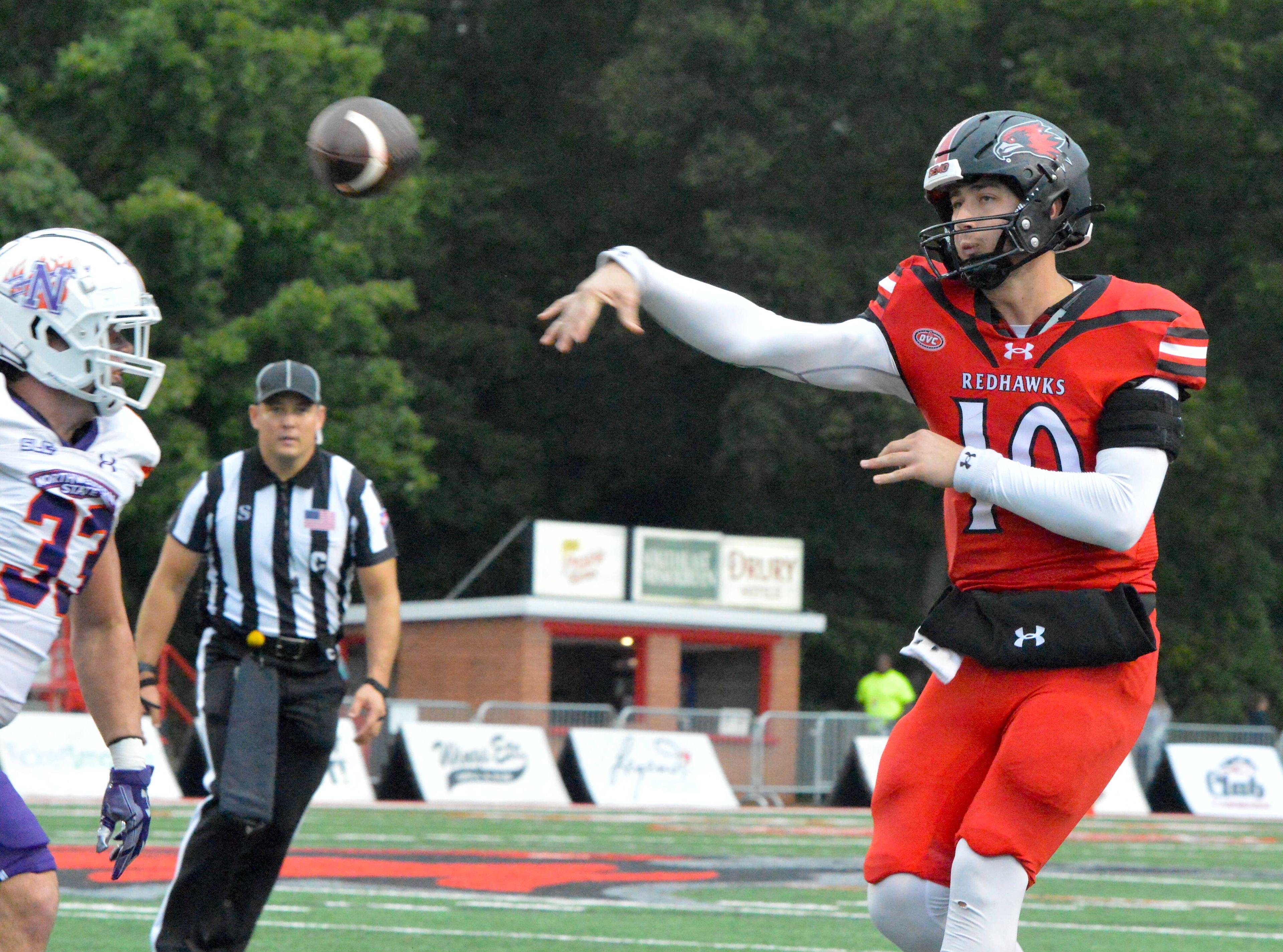 SEMO quarterback Paxton DeLaurent slings a pass against Northwestern State on Saturday, Sept. 28. 