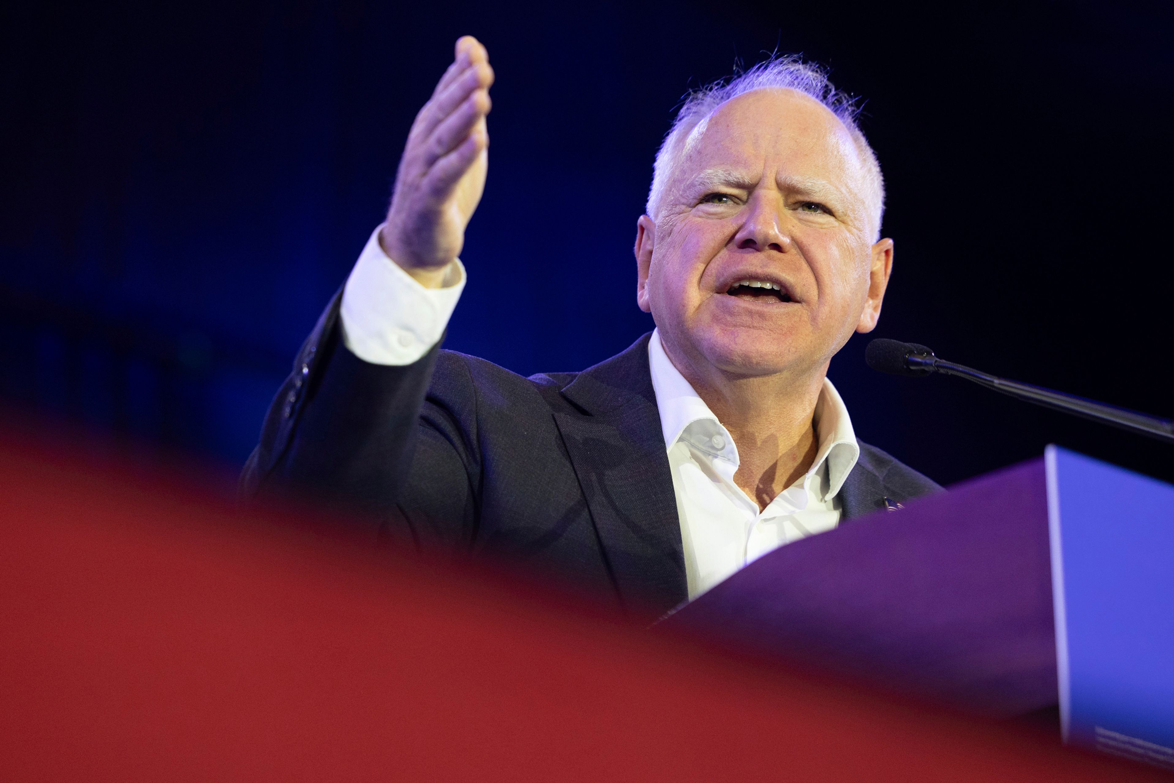 Democratic vice presidential nominee Minnesota Gov. Tim Walz speaks during a campaign event Friday, Oct. 25, 2024, in Scranton, Pa. (Christopher Dolan/The Times-Tribune via AP)