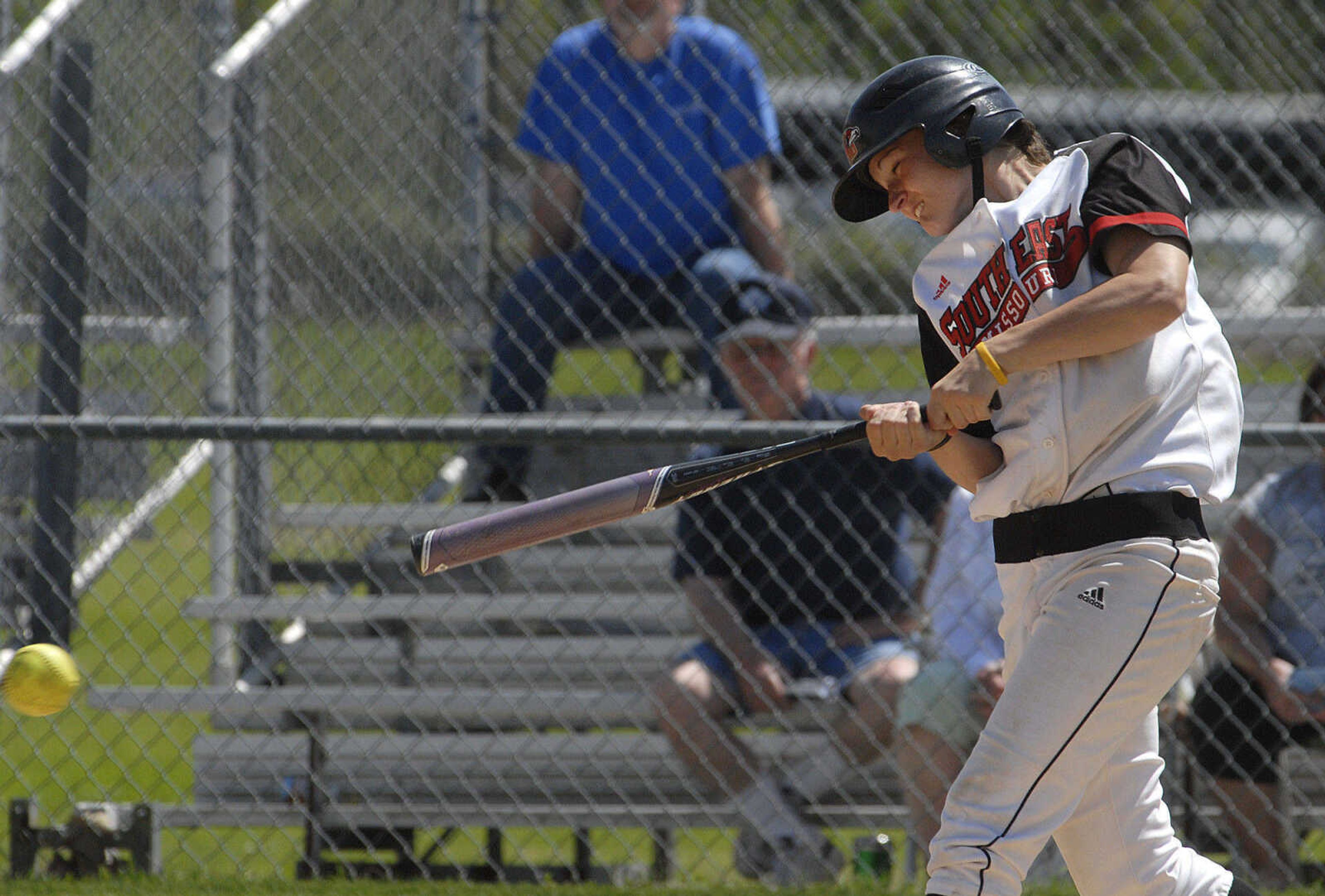 Southeast Missouri State's Carmen Fowler singles in the fifth inning against Eastern Kentucky.