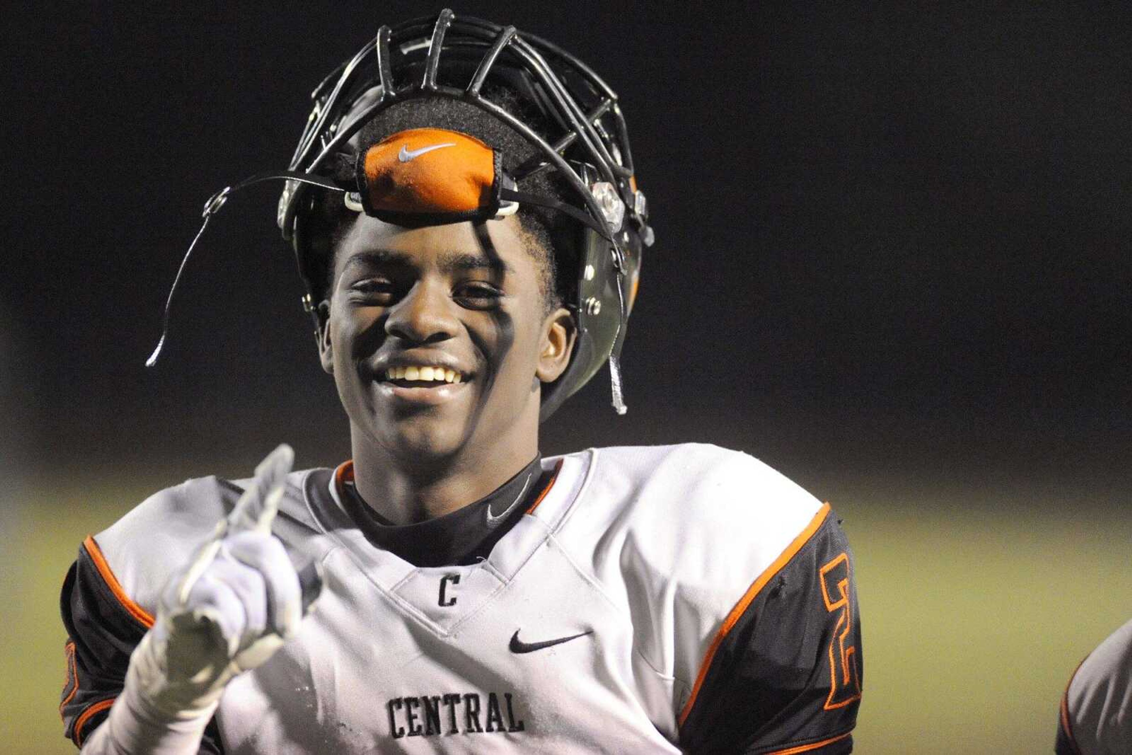 Central s Kway chon Chism smiles after their win over St. Charles West in the Class 4 semifinal Friday, Nov. 21, 2014 in St. Charles, Missouri. (Glenn Landberg)