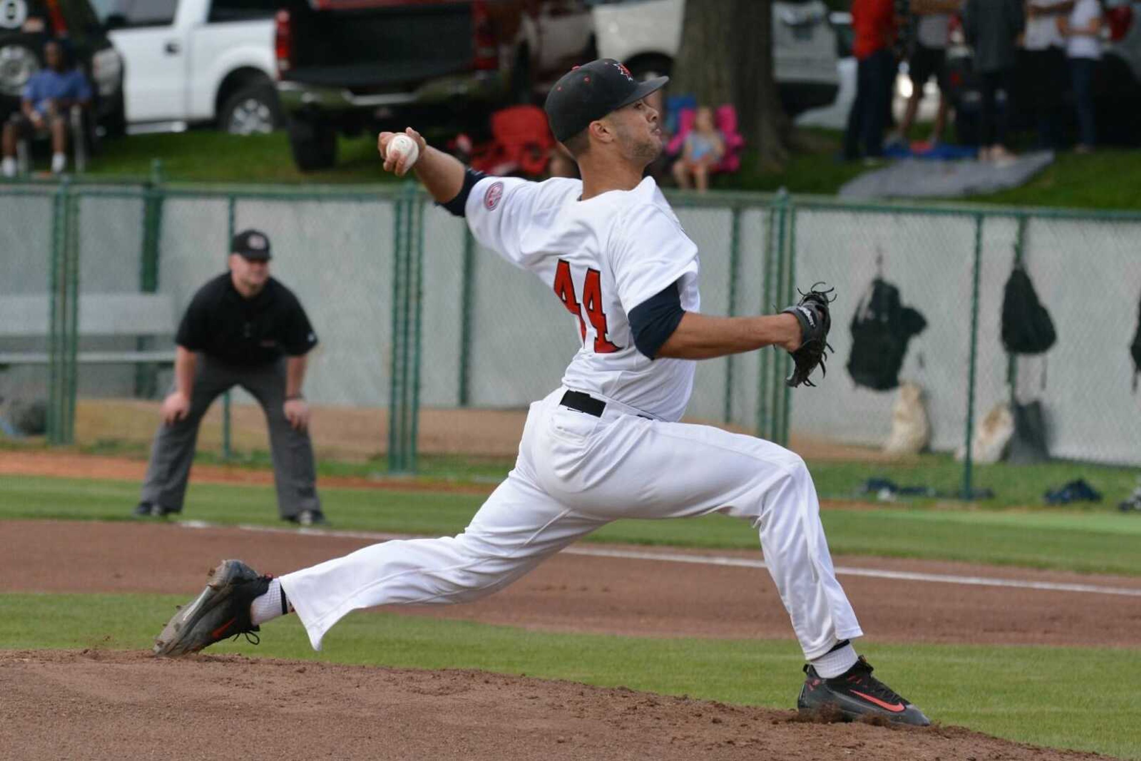 Southeast Missouri State's Joey Lucchesi throws a pitch during the Redhawks' 9-2 win against Belmont on Thursday night at Capaha Field.