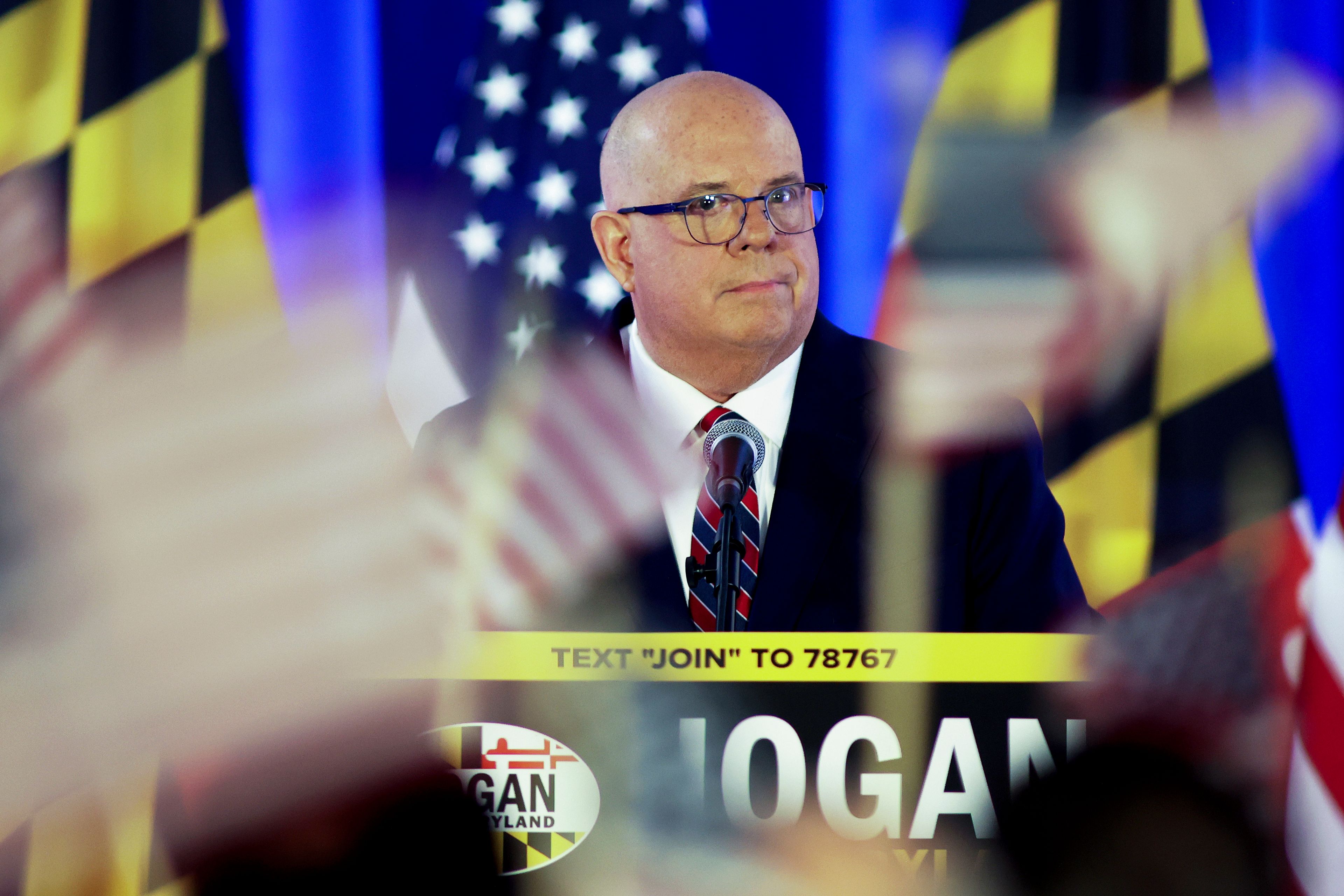 FILE - Former Maryland Gov. Larry Hogan speaks during the Hogan for Maryland Primary Night Victory Party, May 14, 2024, in Annapolis, Md. (AP Photo/Daniel Kucin Jr., File)