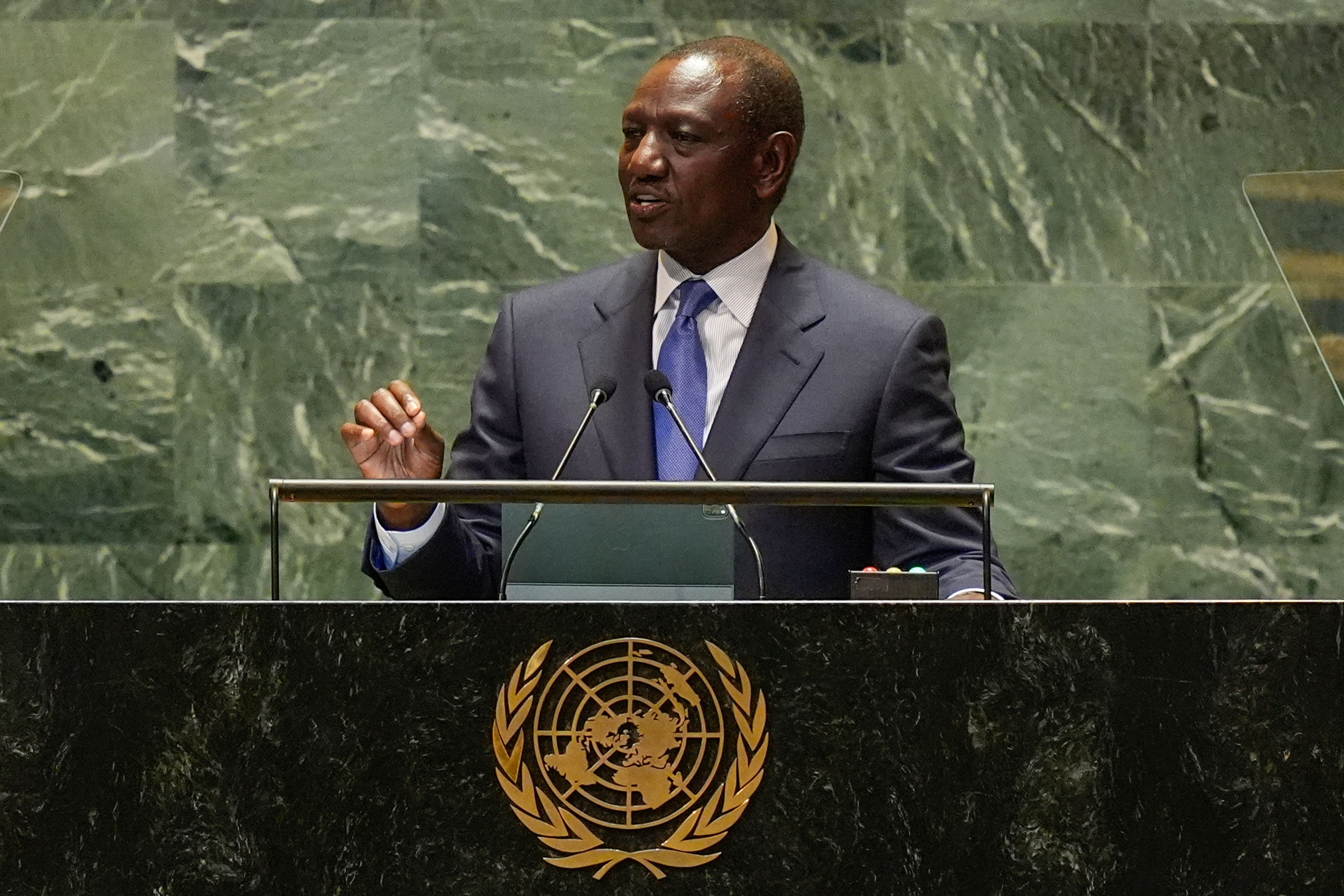 President of Kenya William Samoei Ruto, addresses the 79th session of the United Nations General Assembly, Thursday, Sept. 26, 2024 at U.N. headquarters. (AP Photo/Frank Franklin II)