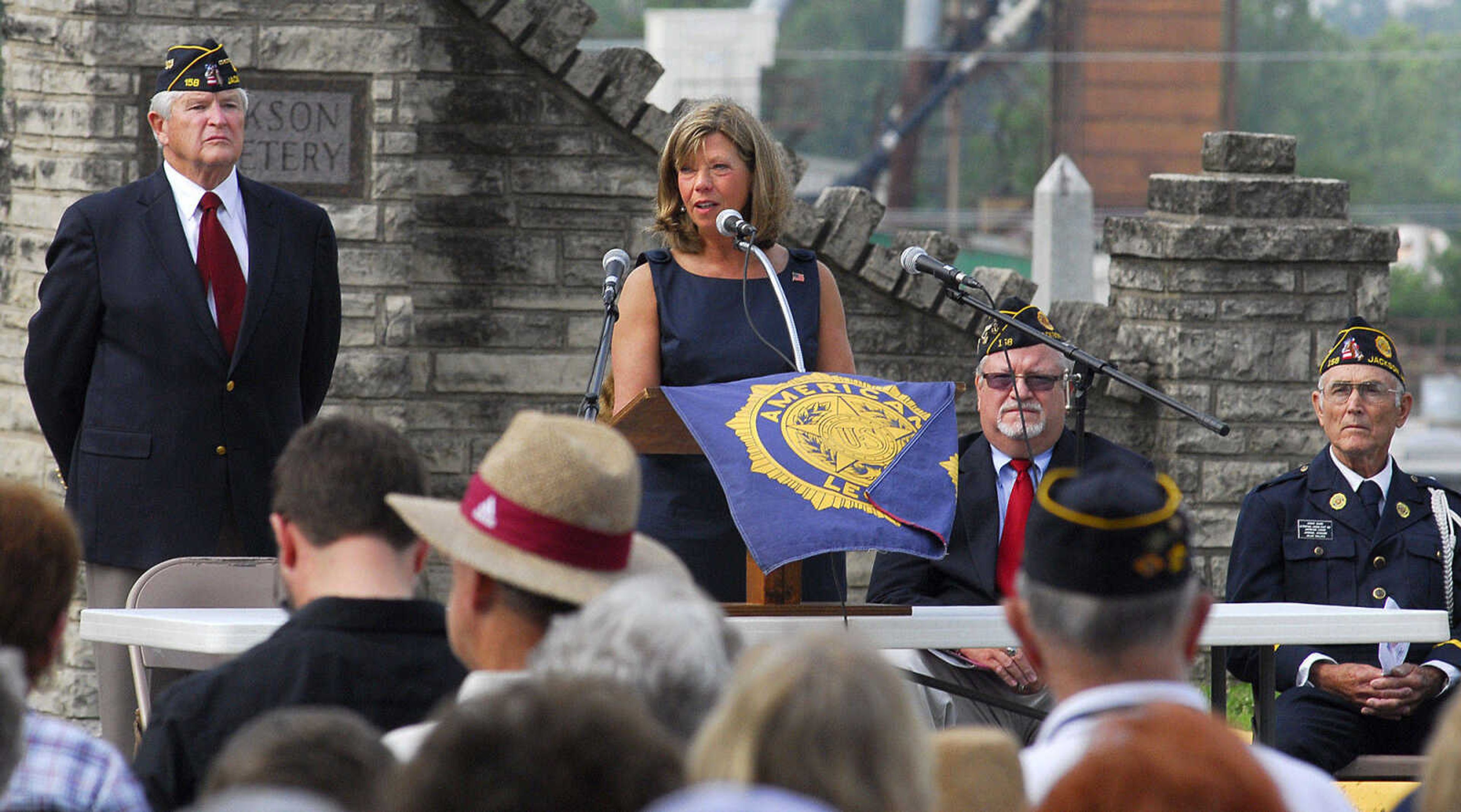 LAURA SIMON~lsimon@semissourian.com
U.S. Rep. Jo Ann Emerson speaks to the crowd about Memorial Day Monday, May 31, 2010 during the Jackson Memorial Day Ceremony.