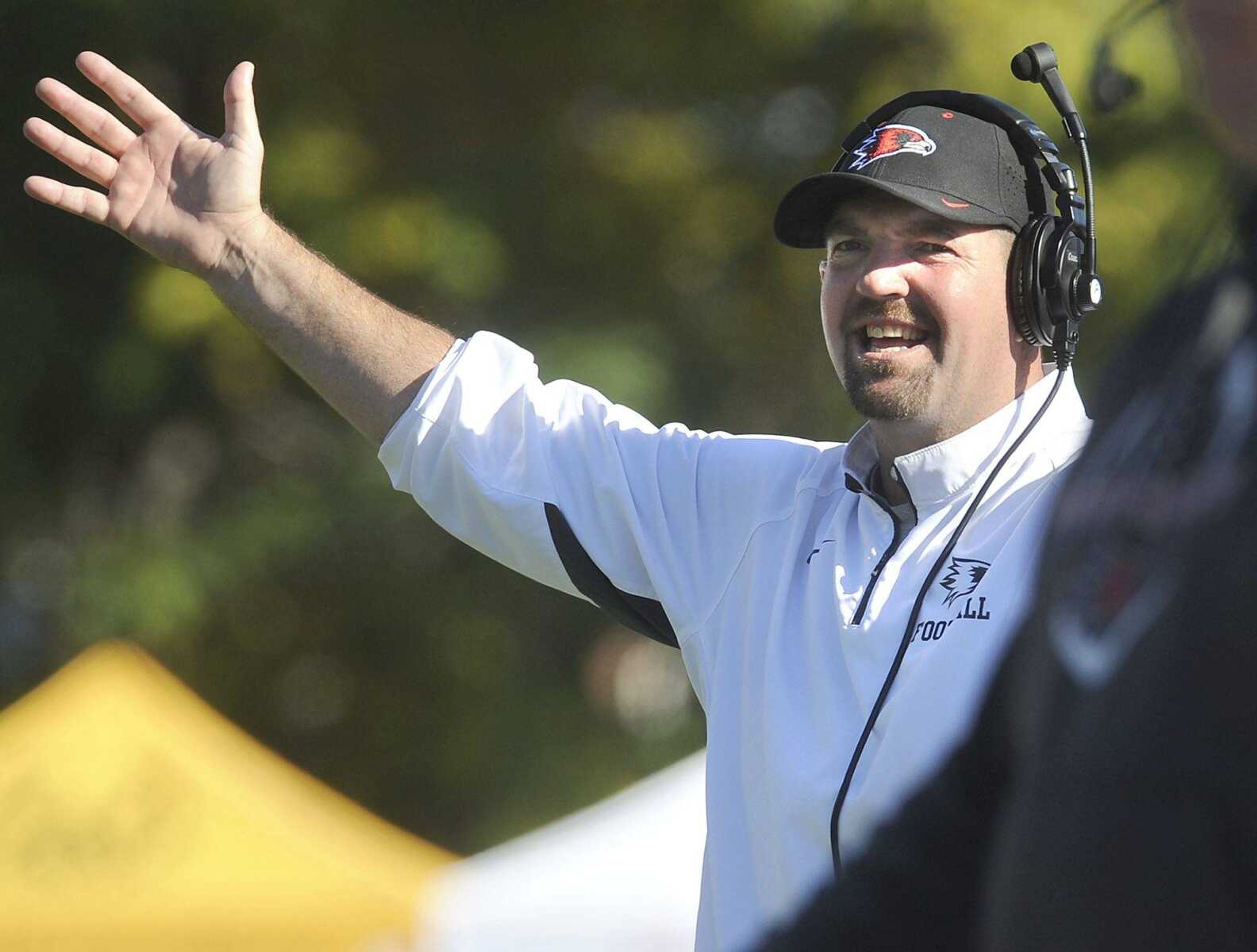 Southeast Missouri State coach Tom Matukewicz reacts on the sideline during Saturday's game with Eastern Kentucky at Houck Stadium. (Fred Lynch)