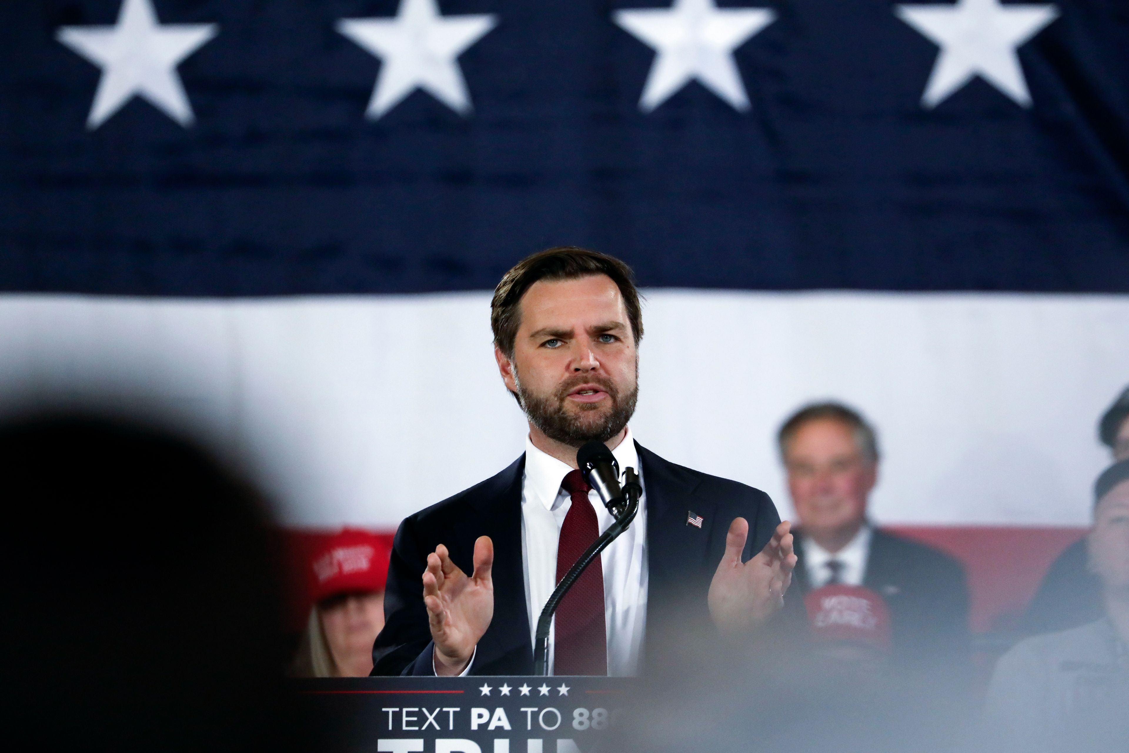 Republican vice presidential nominee Sen. JD Vance, R-Ohio, speaks at a campaign event at The Pennsylvanian in Pittsburgh, Pa., Thursday, Oct. 17, 2024. (AP Photo/Rebecca Droke)