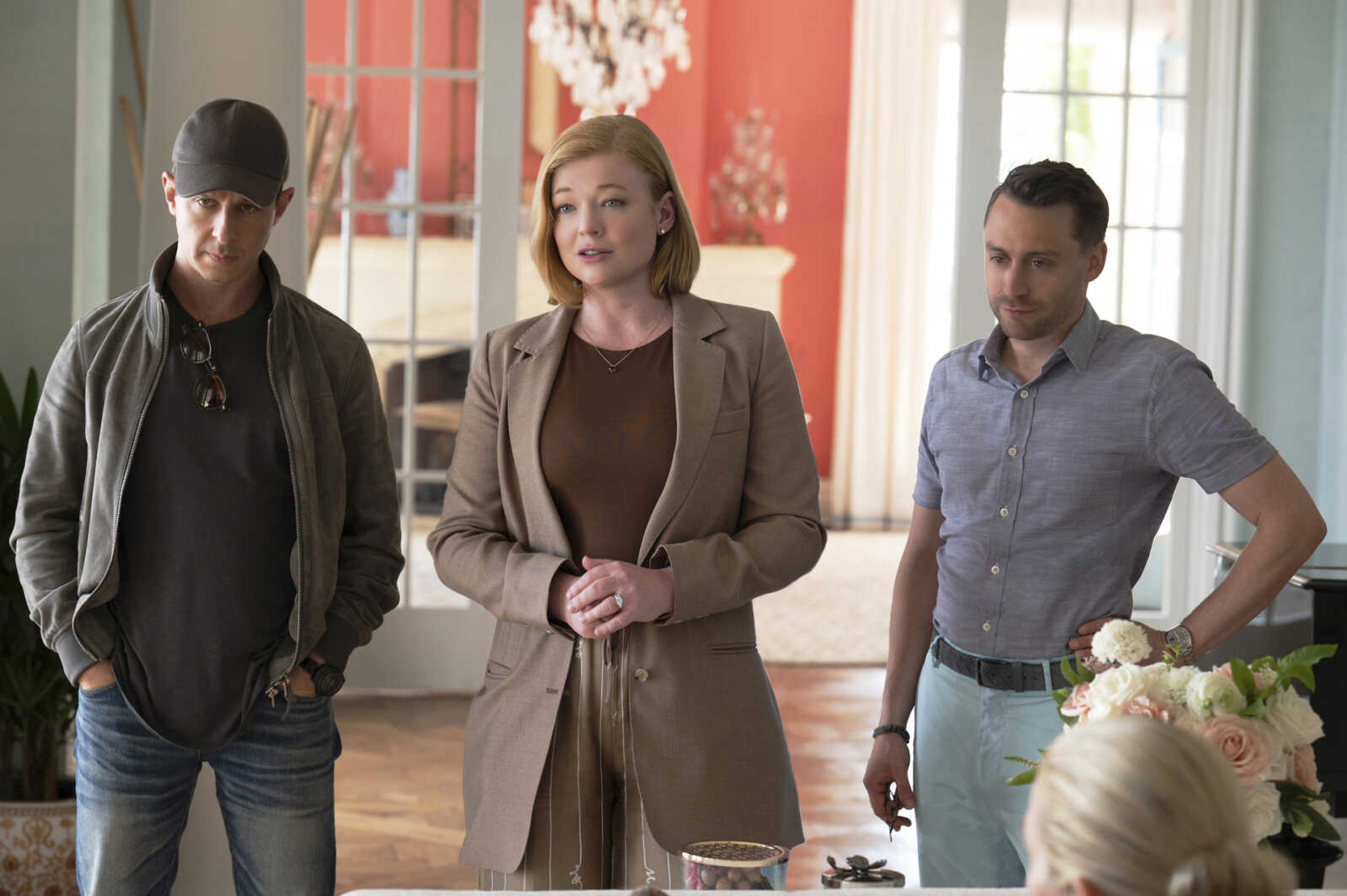 Jeremy Strong, left, Sarah Snook and Kieran Culkin in a scene from the fourth season of "Succession".