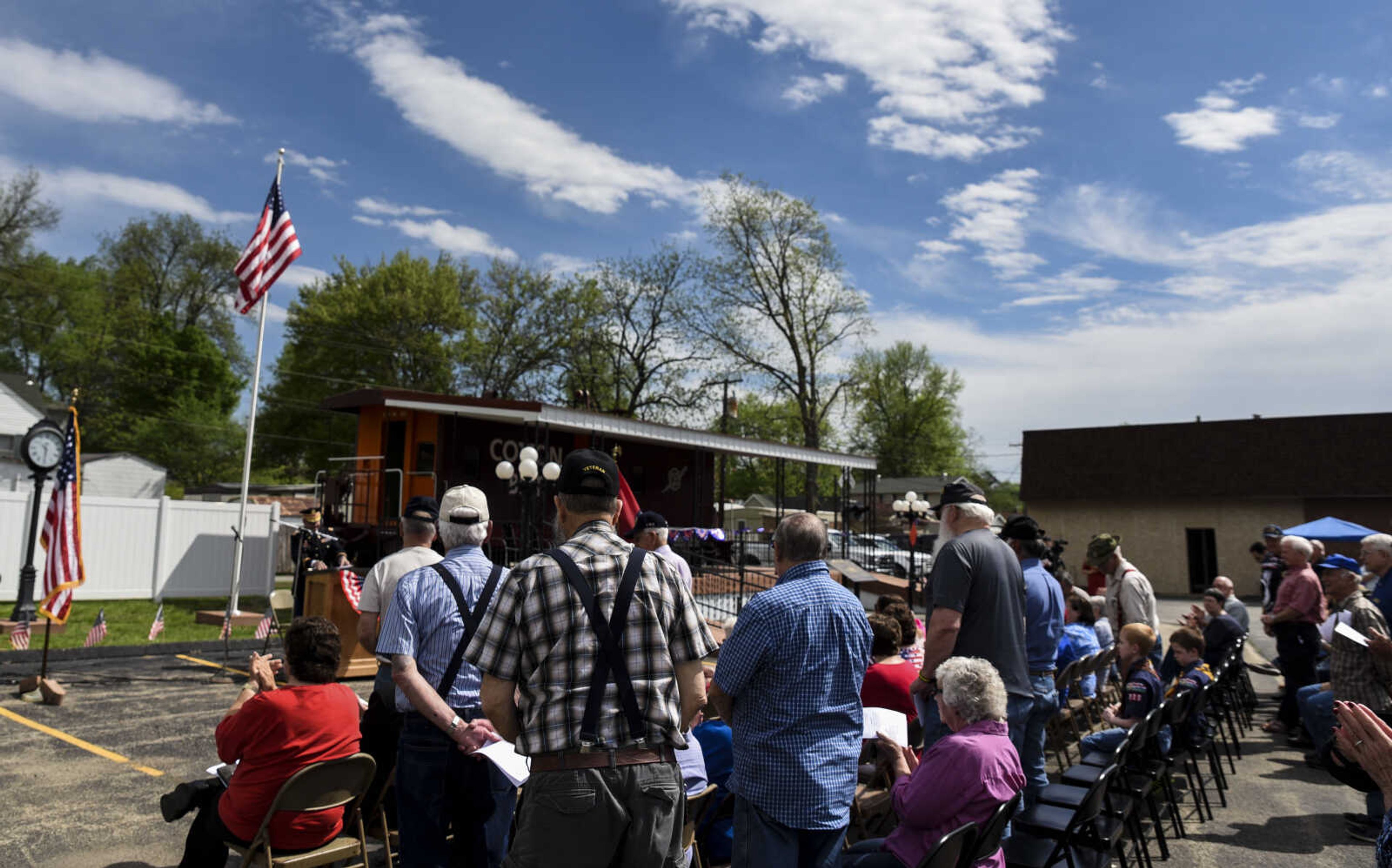 Veterans stand for recognition at the Honoring our Military event Saturday, May 5, 2018, at the Scott City Historical Museum in Scott City.