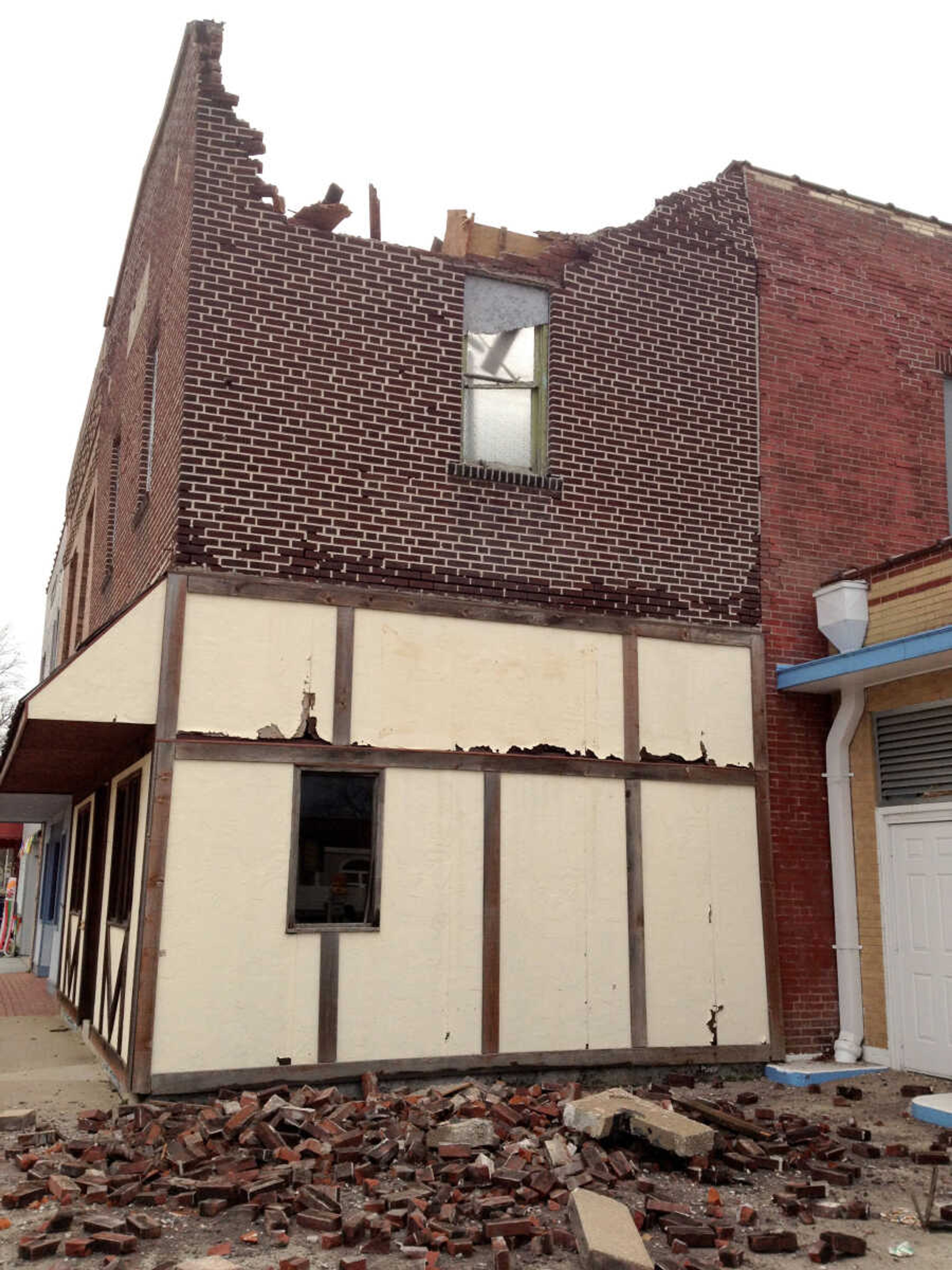 This building at 107 S. Main St. in Chaffee, Mo., partially collapsed Tuesday.