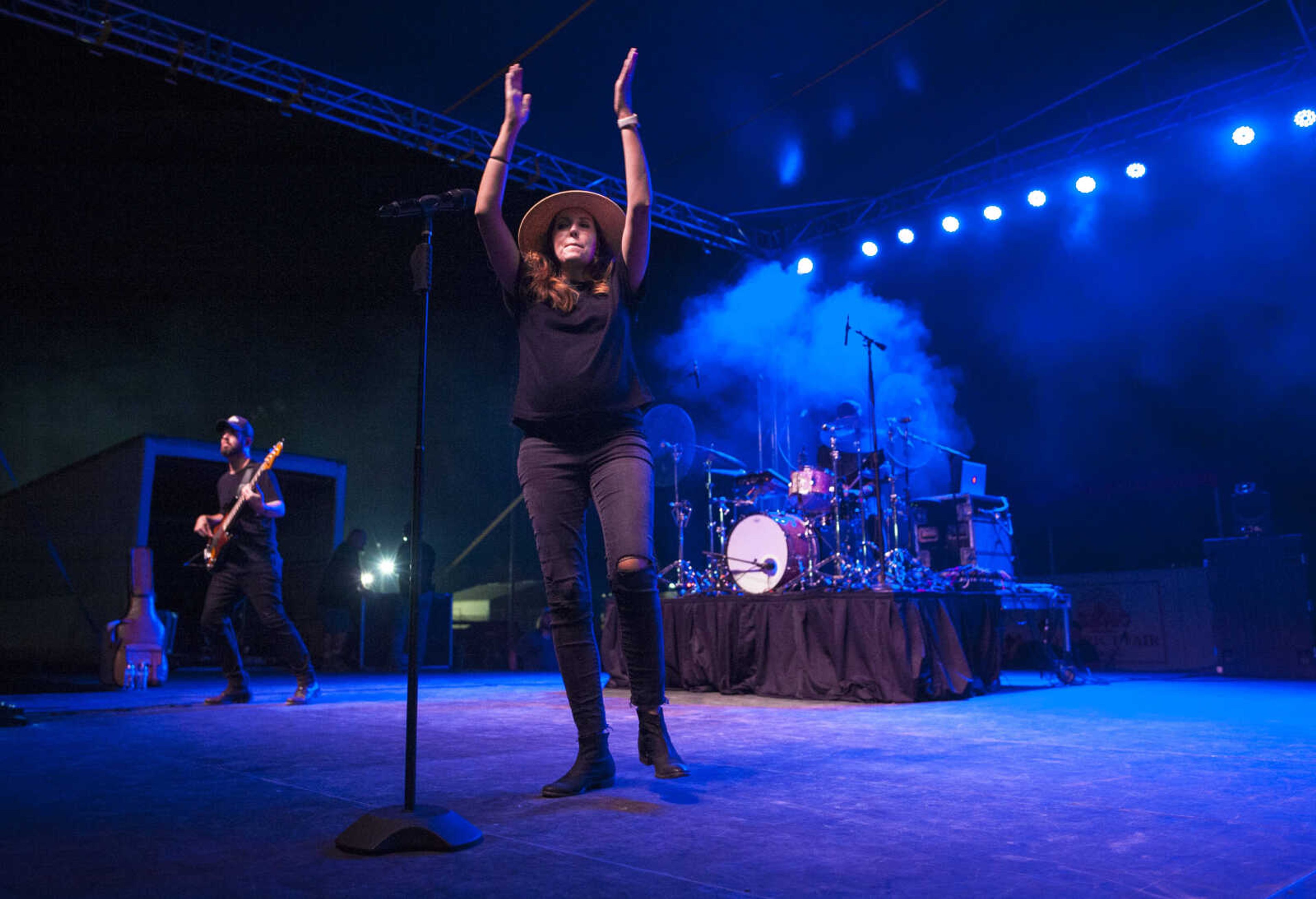 Francesca Battistelli takes the stage to open her show at the Arena Park grandstand with her song "Write Your Story" on Tuesday, Sept. 10, 2019, during the SEMO District Fair in Cape Girardeau.