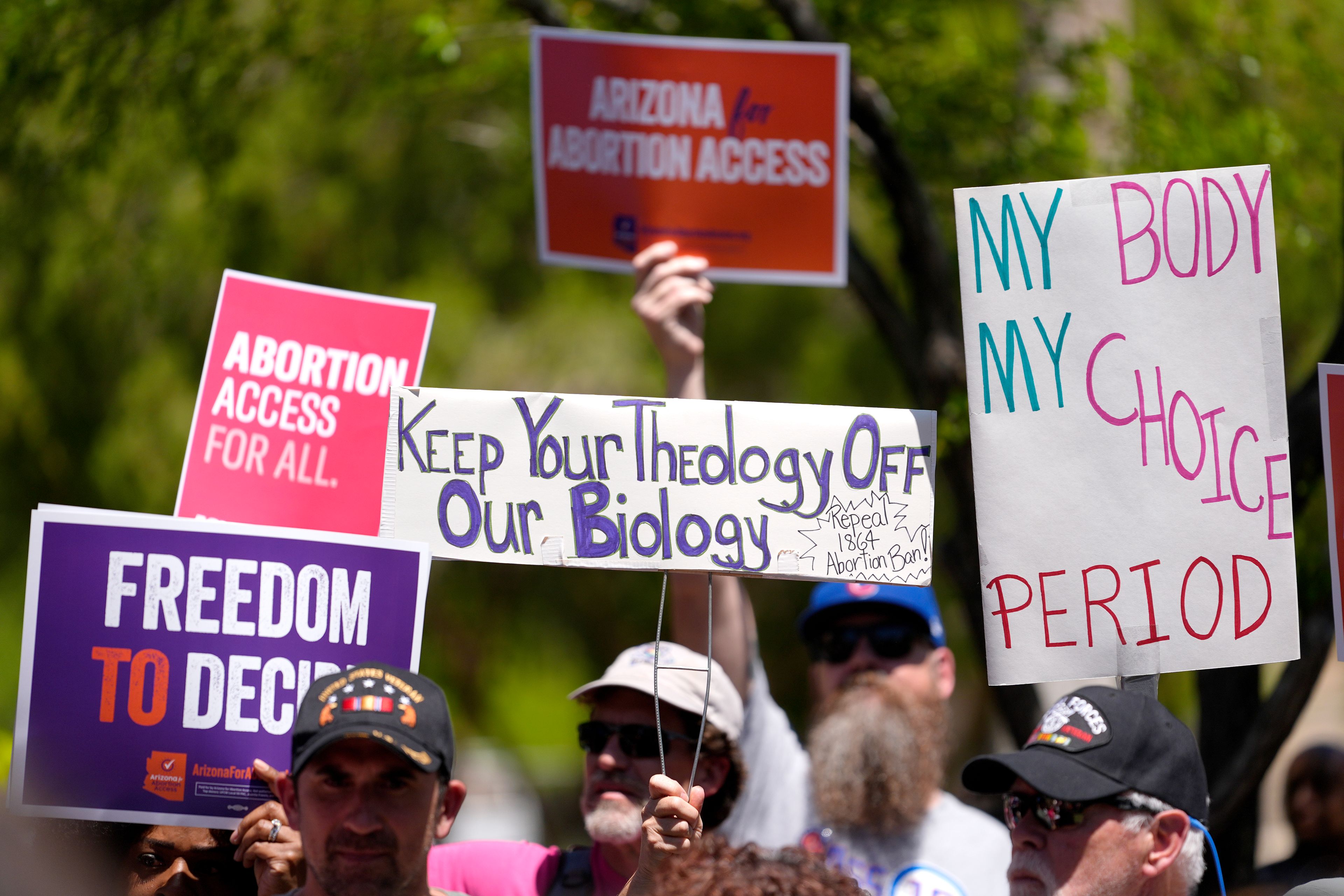 FILE - Abortion rights supporters gather outside the Capitol, Wednesday, April 17, 2024, in Phoenix. (AP Photo/Matt York, File)