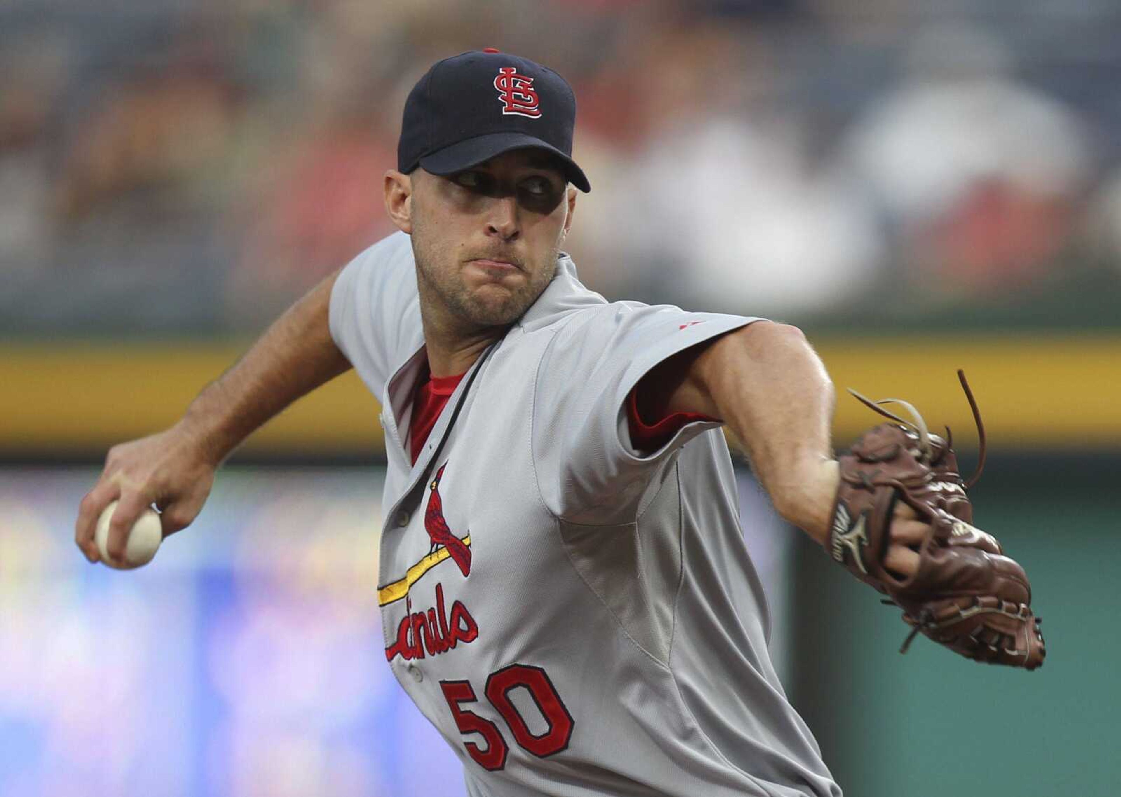 Cardinals starting pitcher Adam Wainwright delivers during the first inning Thursday in Atlanta. (JOHN BAZEMORE ~ Associated Press)