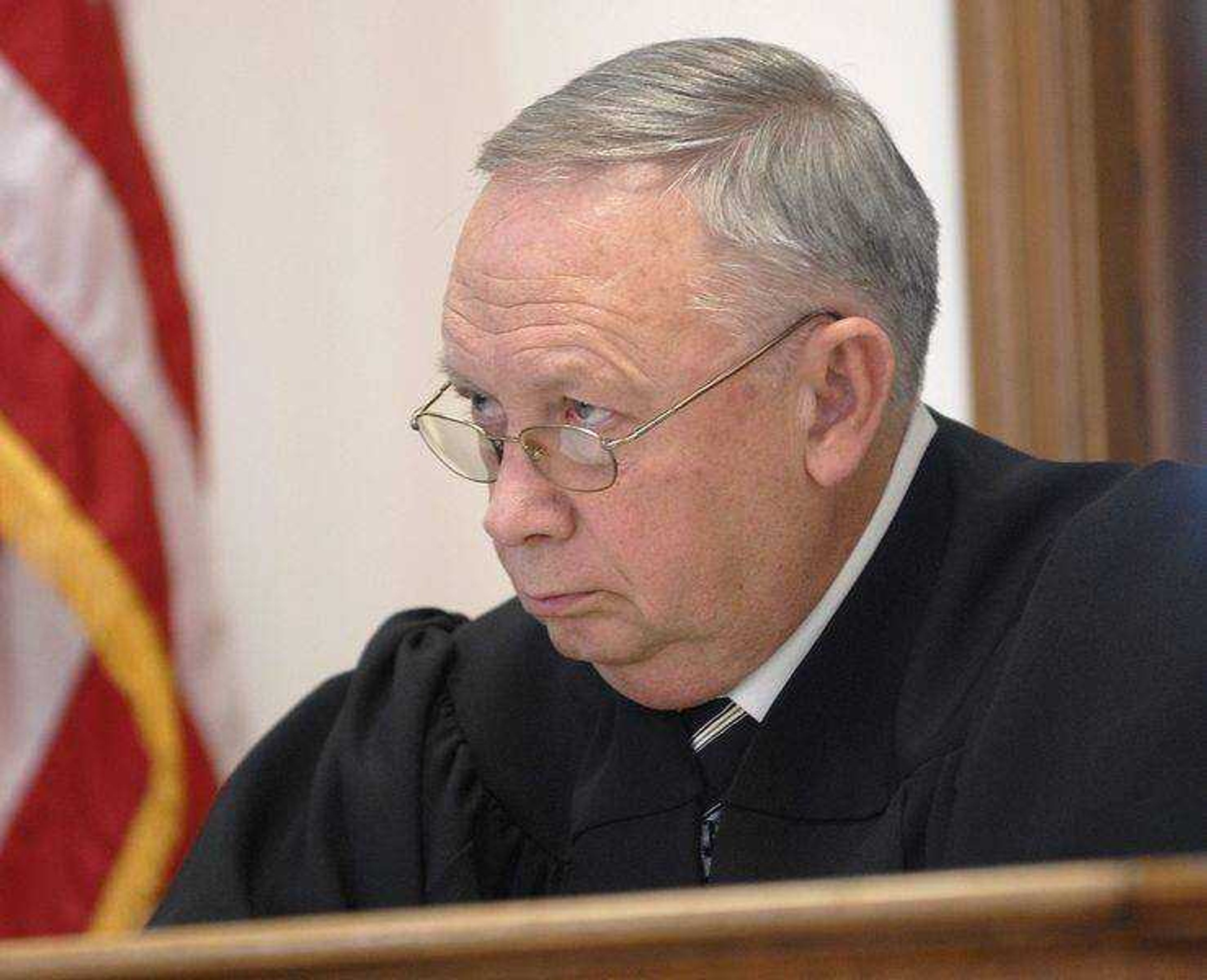 FRED LYNCH ~ flynch@semissourian.com
Judge Stephen Mitchell presides at a hearing on Cape Girardeau County Commissioner Jay Purcell's lawsuit alleging Sunshine Law violations in the Common Pleas Courthouse in Cape Girardeau.