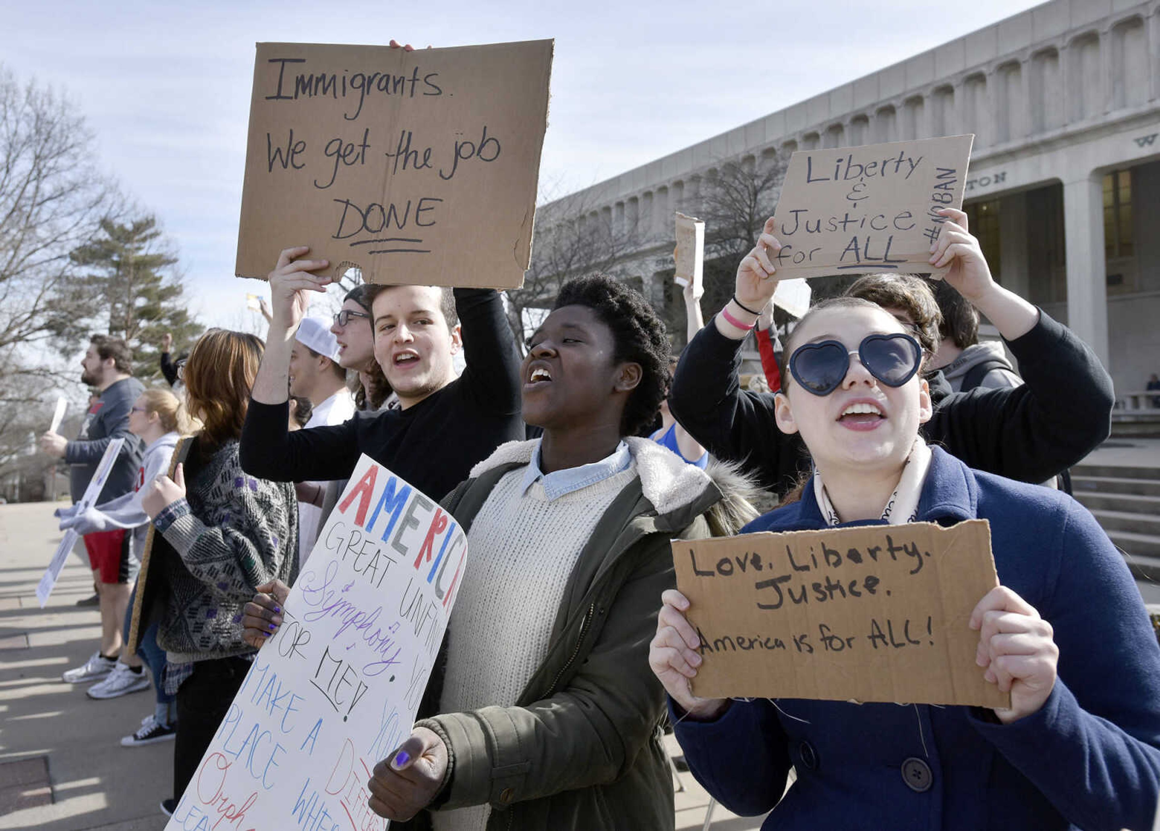 LAURA SIMON ~ lsimon@semissourian.com

Around 60 Southeast Missouri State University students gather together during a human rights protest on Wednesday, Feb. 1, 2017, outside Kent Library in Cape Girardeau.