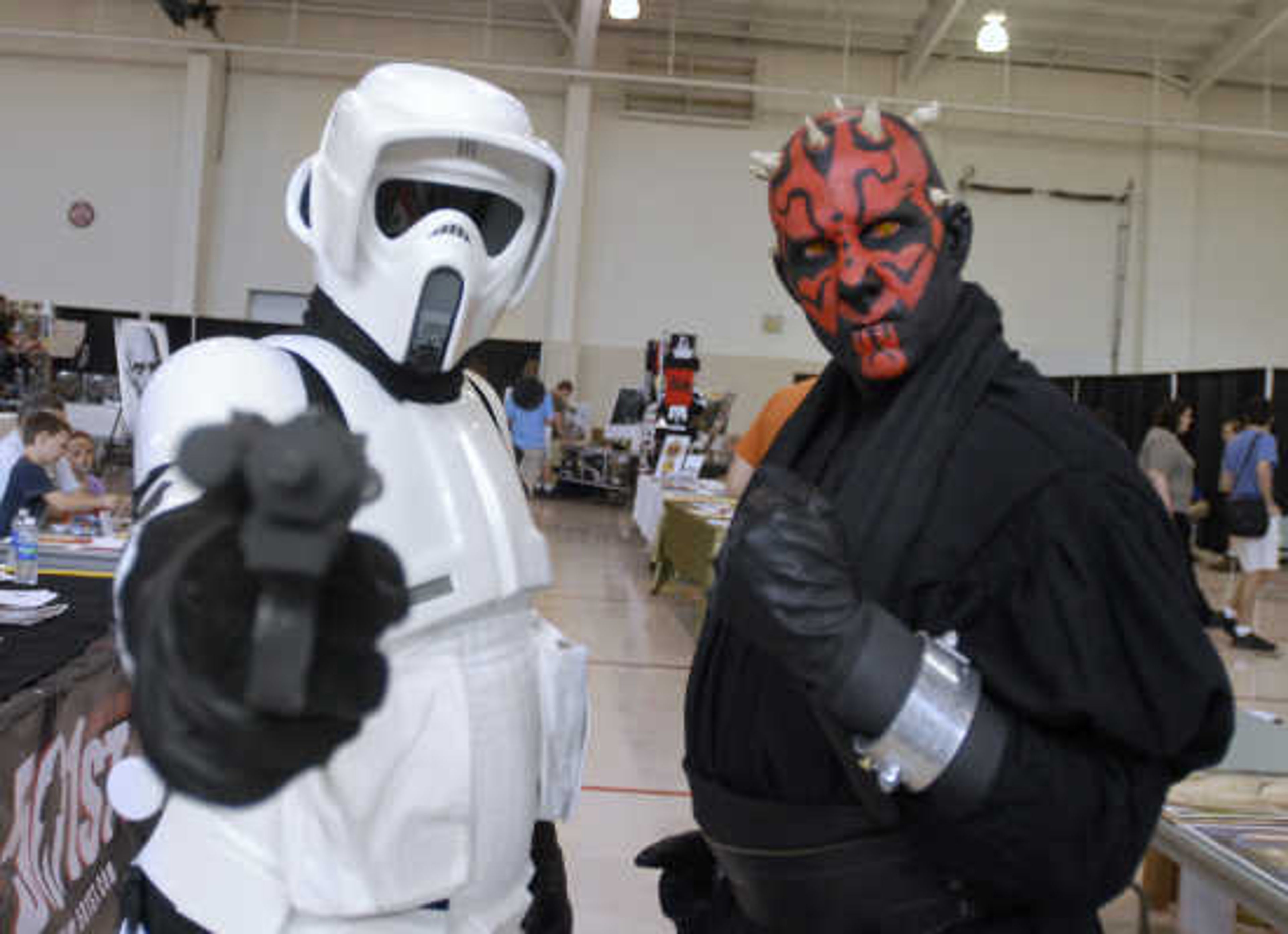 Matt Schultz, as a Biker Scout, and Chad Collins, as Darth Maul, pose during the sixth annual Cape Comic Con on Saturday, June 25, 2011, at the Osage Centre in Cape Girardeau.