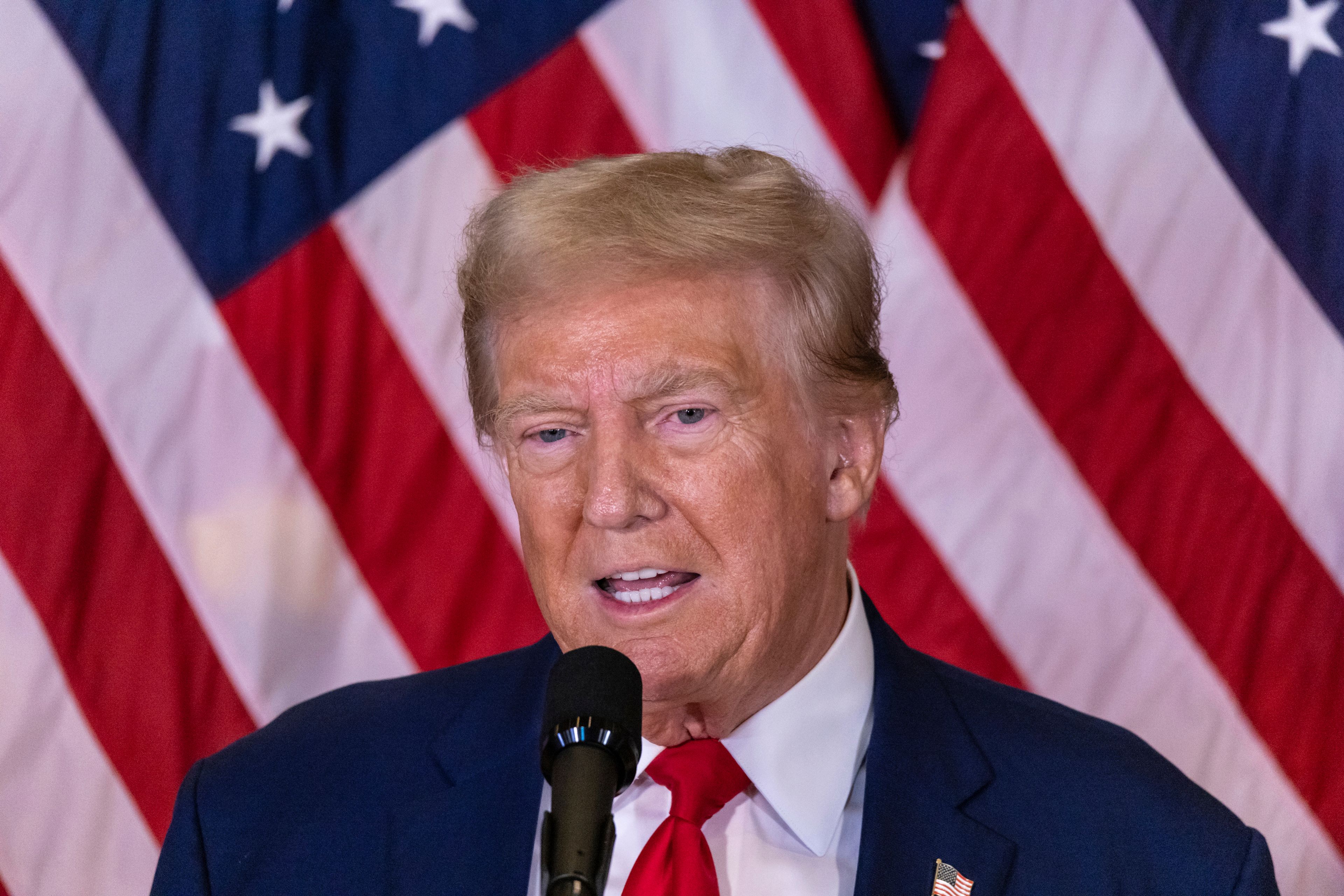 Republican presidential nominee former President Donald Trump speaks during a news conference held at Trump Tower, Friday, Sept., 6, 2024. (AP Photo/Stefan Jeremiah)