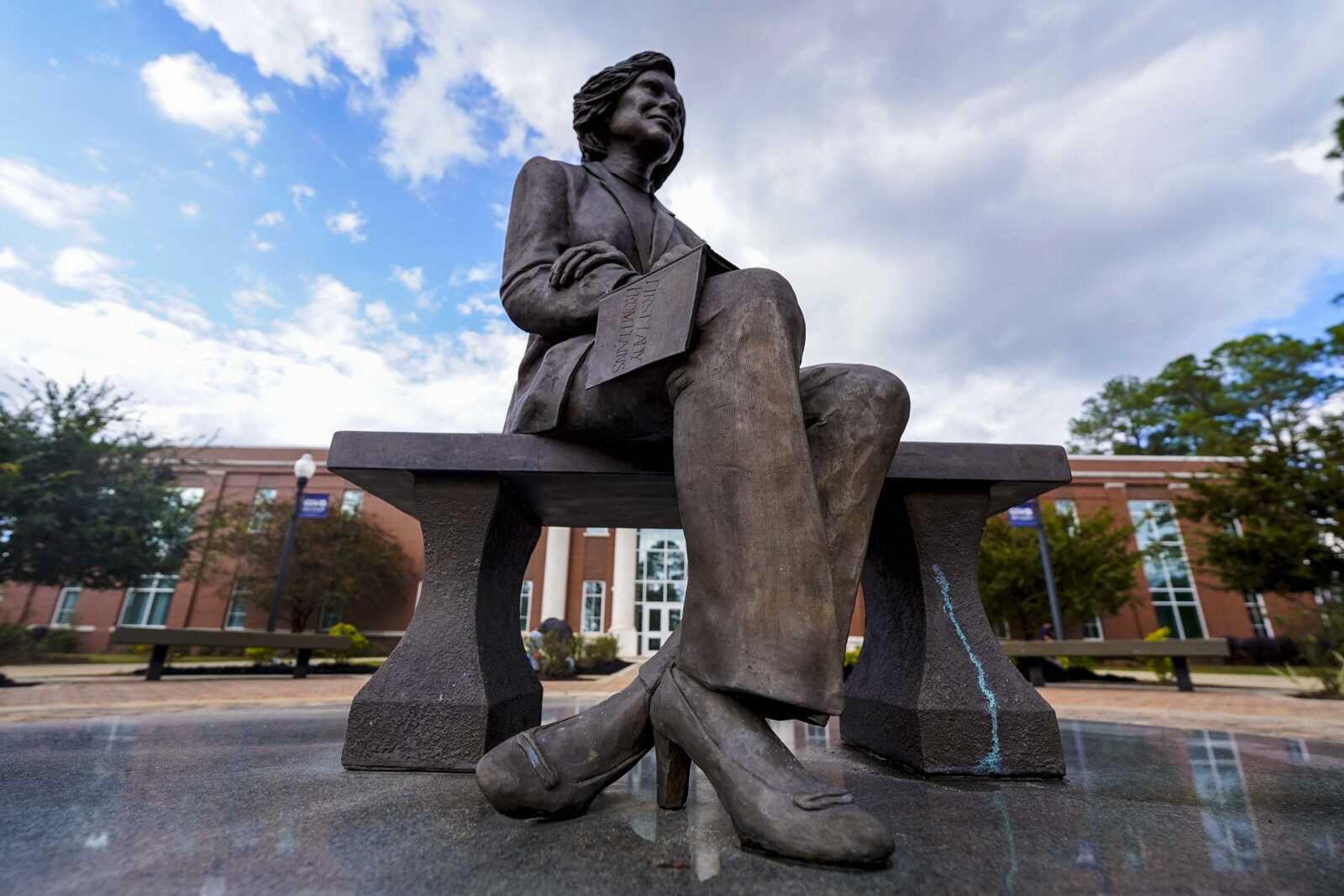 A statue of Rosalynn Carter sits in front of the Health and Human Sciences Complex on the campus of Georgia Southwestern State University on Monday in Americus, Georgia.