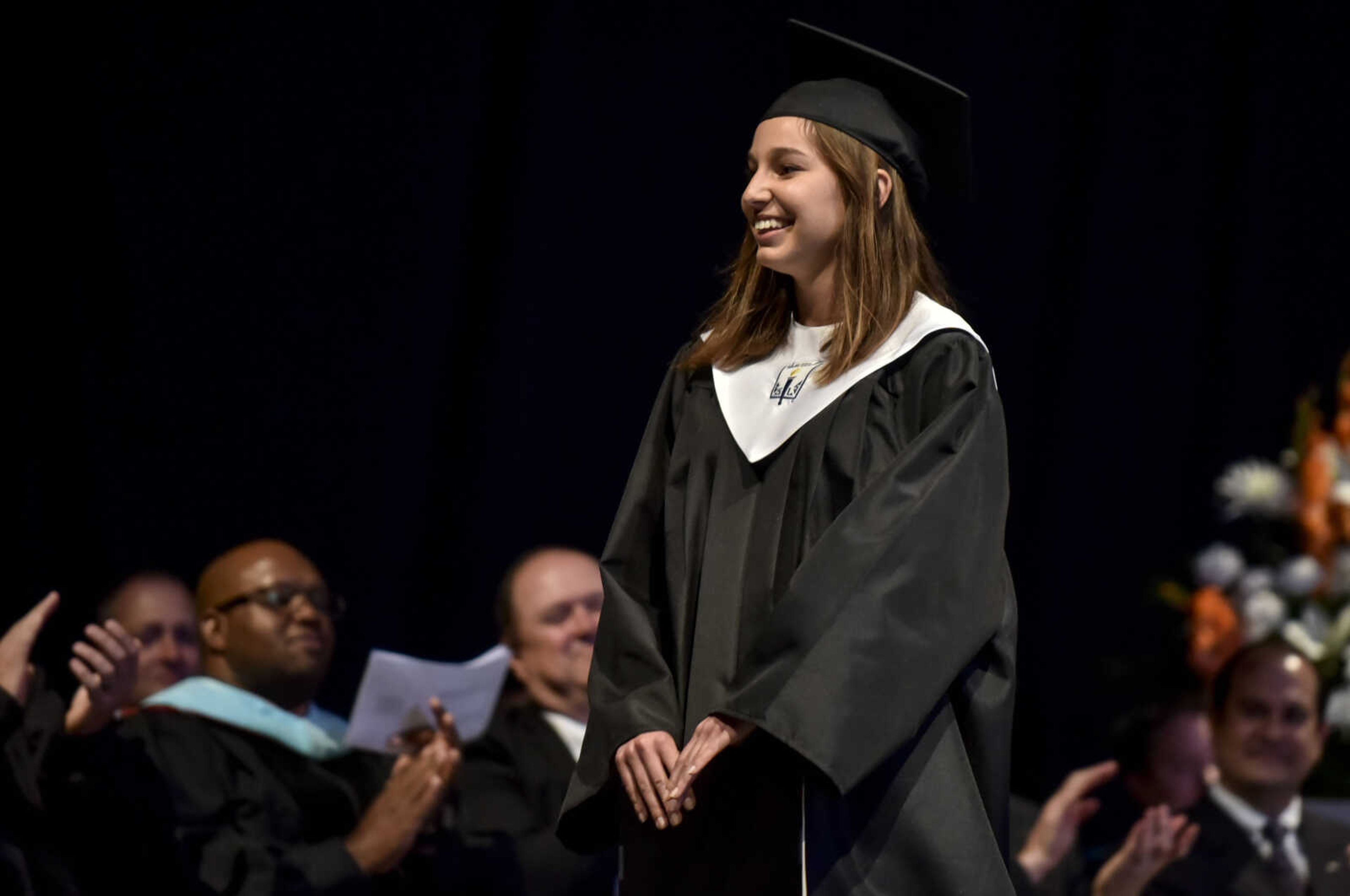 Morgan Kluge receives applause after speaking at the Cape Central High School Class of 2018 graduation Sunday, May 13, 2018 at the Show Me Center in Cape Girardeau.