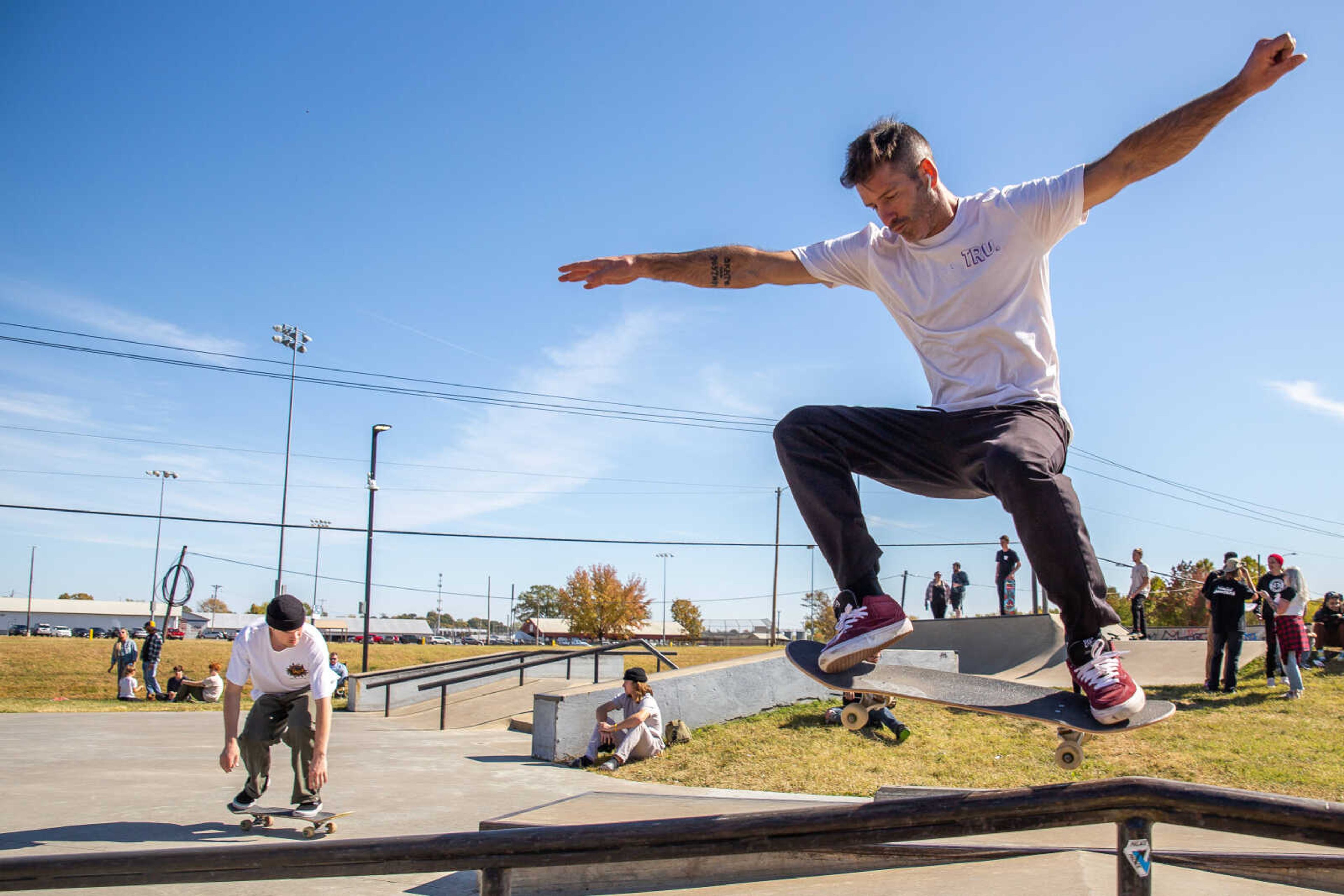 Deano Tull does a trick while boarding at the Blood Bash.