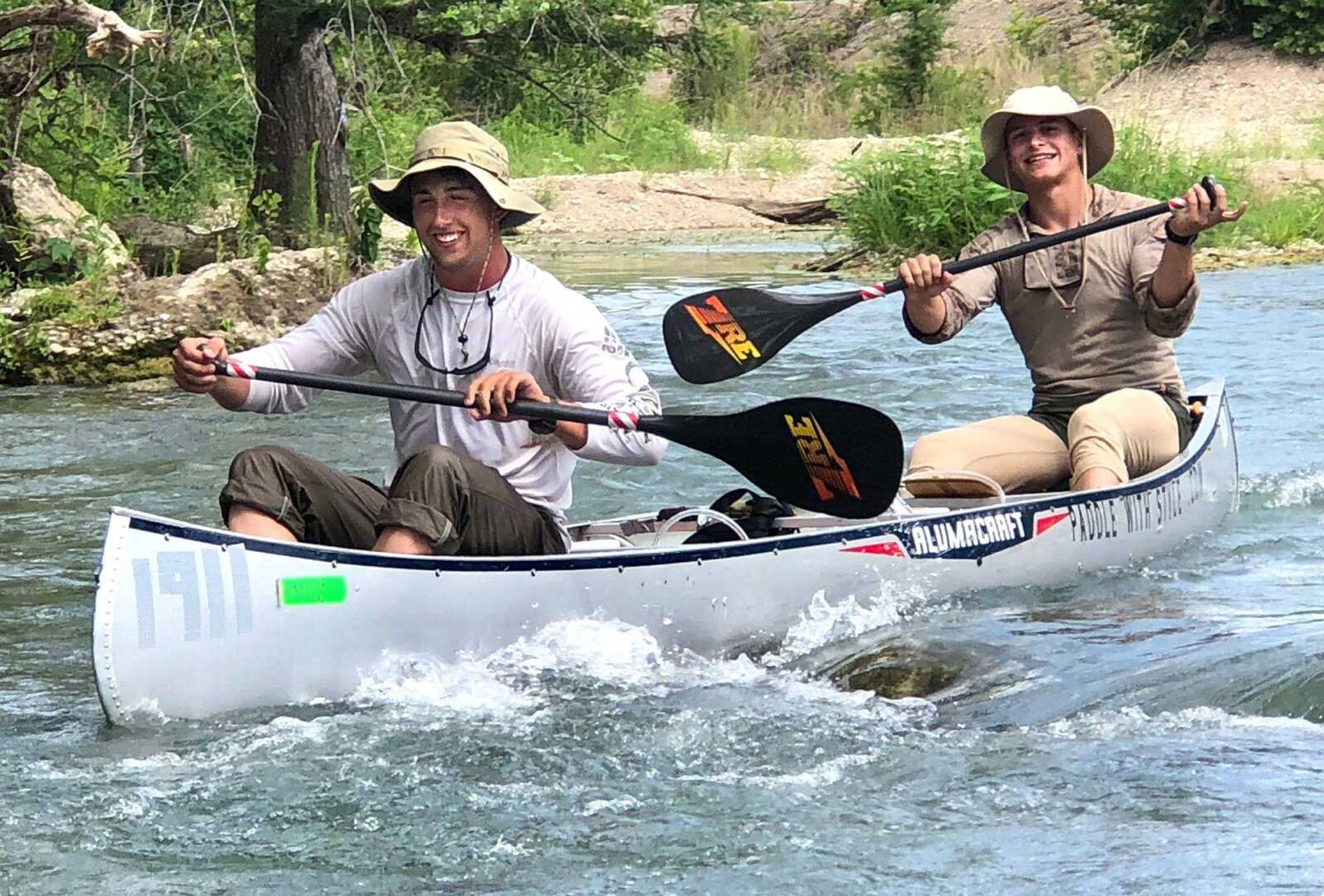 Chandler Doughten and Zach Walter compete in the 260-mile Texas Water Safari on the San Marcos and Guadalupe rivers in Texas.