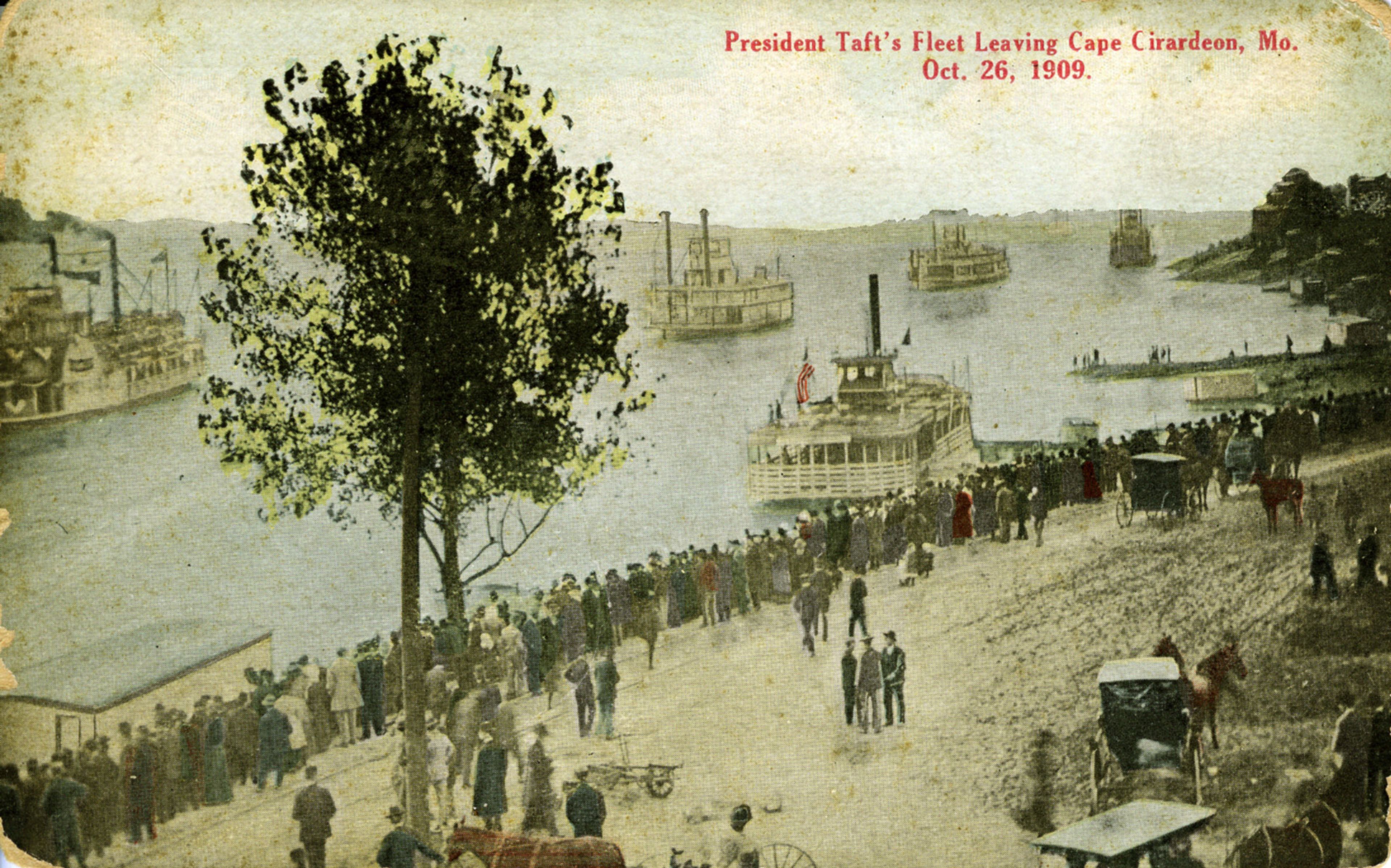 President William H. Taft's arrival in Cape Girardeau Oct. 26, 1909, was photographed by George A. Kassel. This image was reproduced from a Kassel postcard.