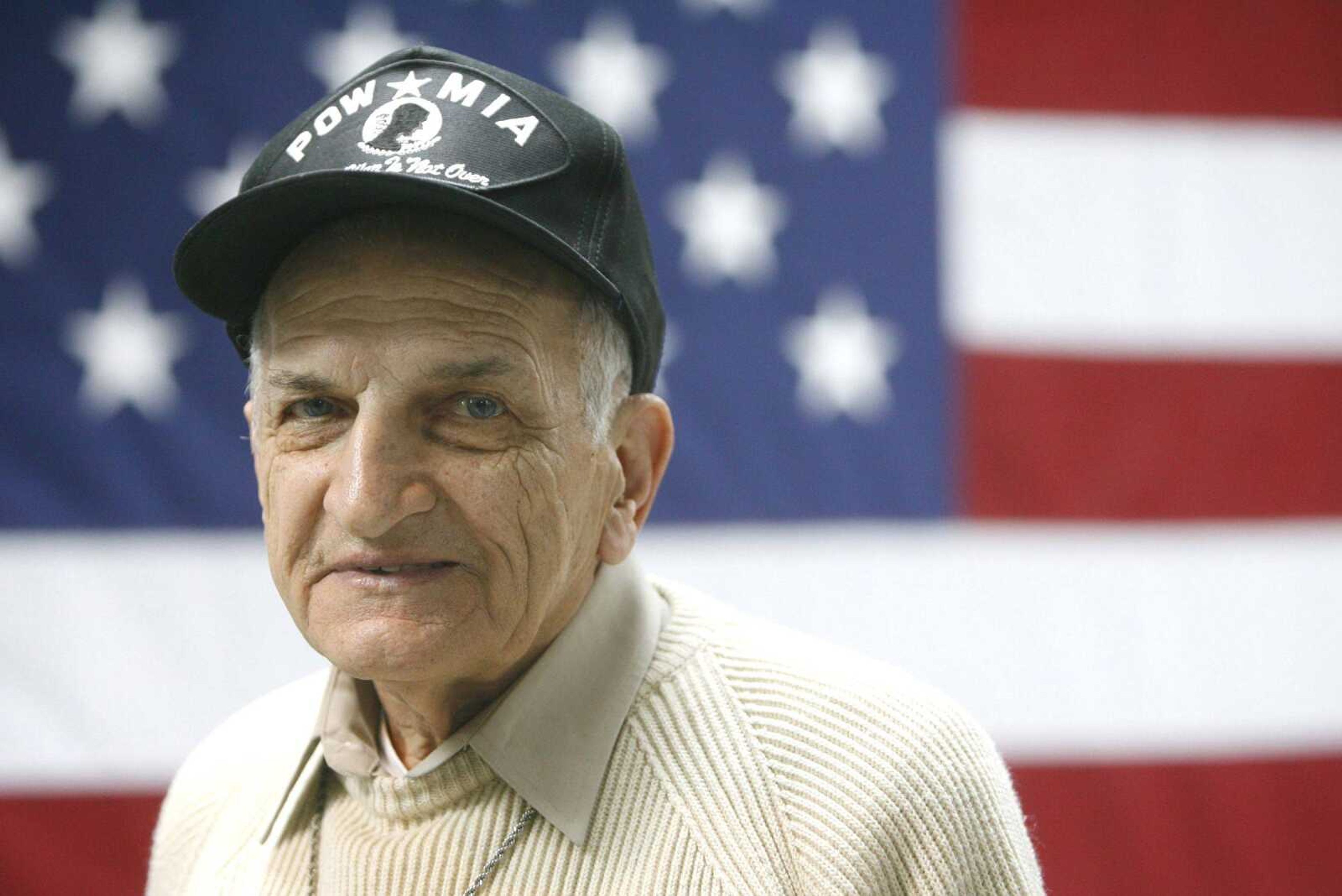 Veteran Bernard Adamski in Buffalo, N.Y. Adamski, an Army Air Corps radio operator and turret gunner in World War II, was captured by the Germans on July 12, 1944, after his B-26 bomber was shot down. (Harry Scull Jr. ~ The Buffalo News)