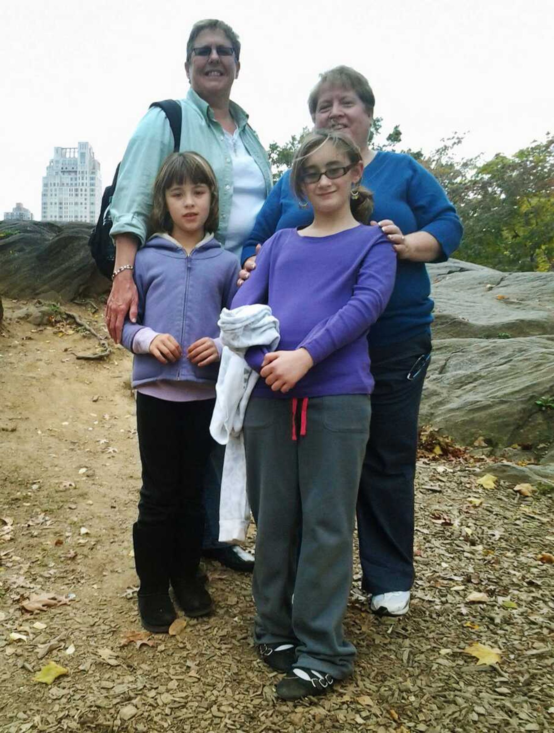 This 2012 photo shows Marianne Duddy-Burke, background right, with her wife, Becky Duddy-Burke and their daughters in New York. Marianne Duddy-Burke is among those who will represent LGBT families during the pope's visit next month. (Marianne Duddy-Burke)