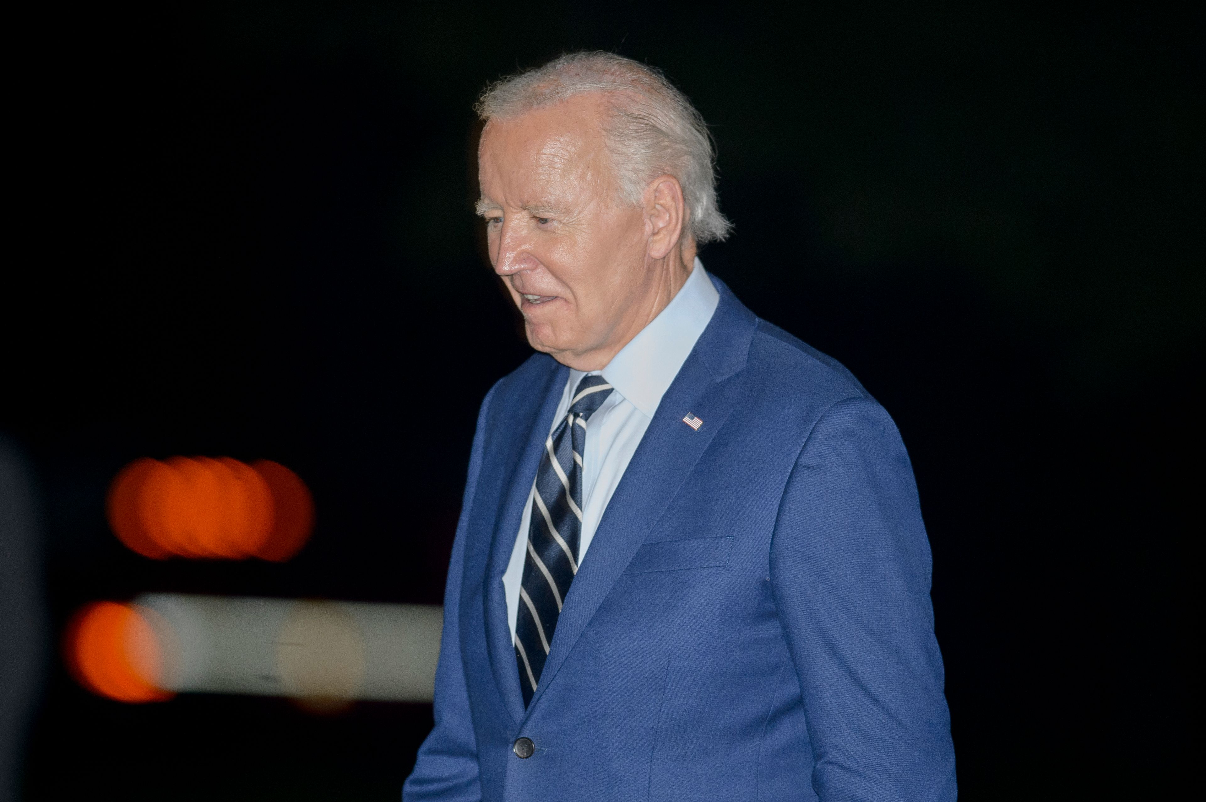 President Joe Biden disembarks Marine One after arriving on the South Lawn of the White House in Washington, Tuesday, Oct. 8, 2024. (AP Photo/Rod Lamkey, Jr.)