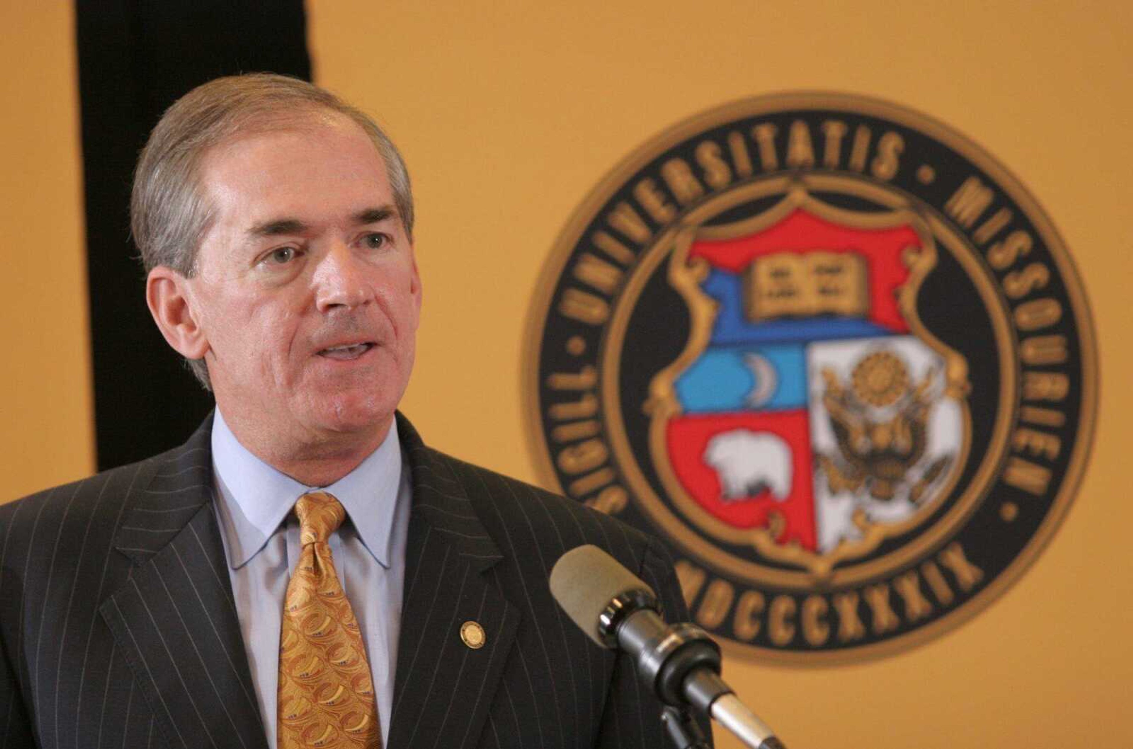 Former Sprint and Nextel Corp chief executive officer Gary Forsee spoke after he was announced as the new University of Missouri president Thursday, in Columbia, Mo. The board of curators voted unanimously to hire Gary Forsee. (DAN GILL ~ Associated Press)