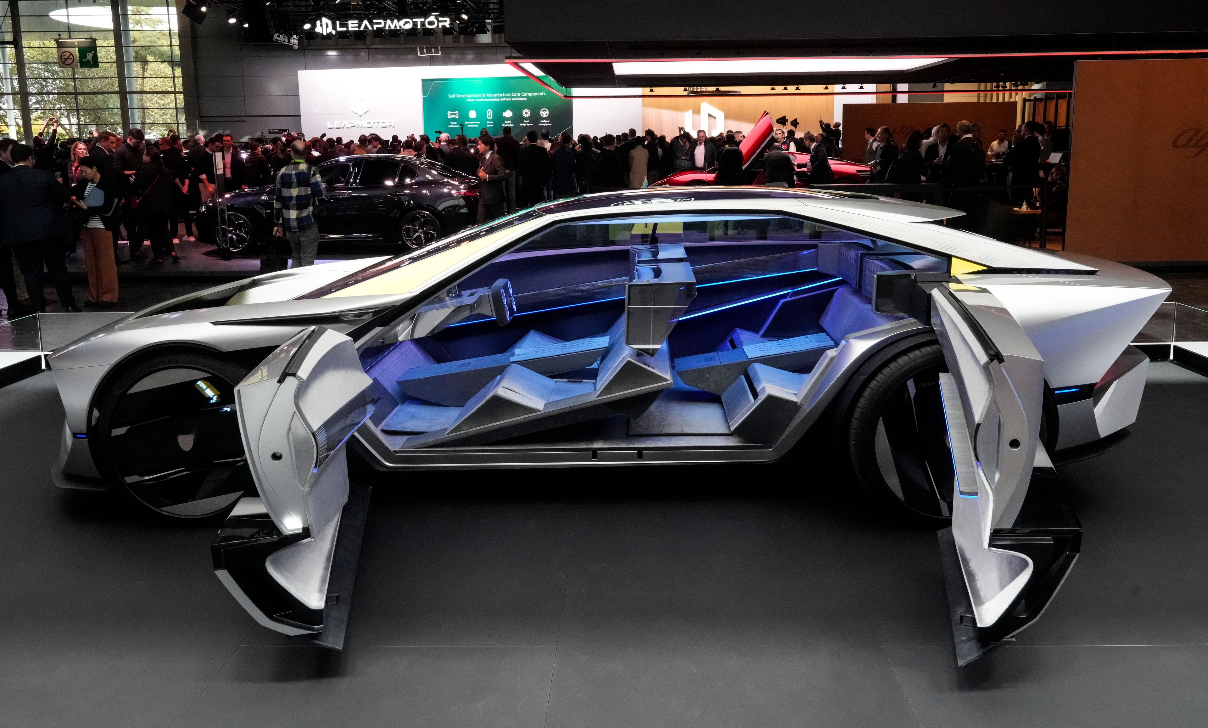 The Peugeot Hypersquare is presented at the Paris Auto Show, in Paris, Monday, Oct. 14, 2024. (AP Photo/Michel Euler)