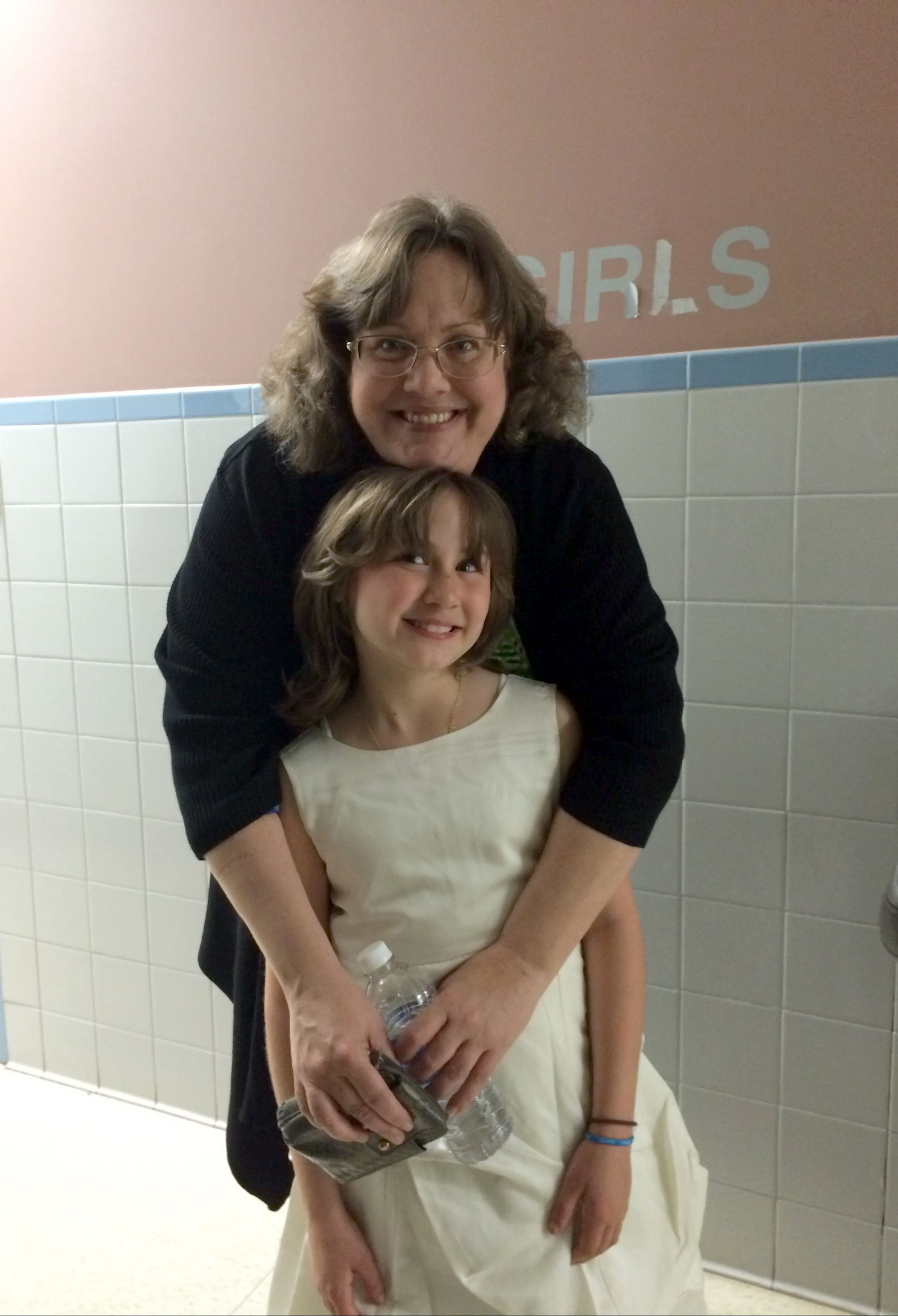 Cassondra Calvin, front, and her mother, Ann (Hirschfield) Calvin before Cassondra's first-ever drama performance in third grade.